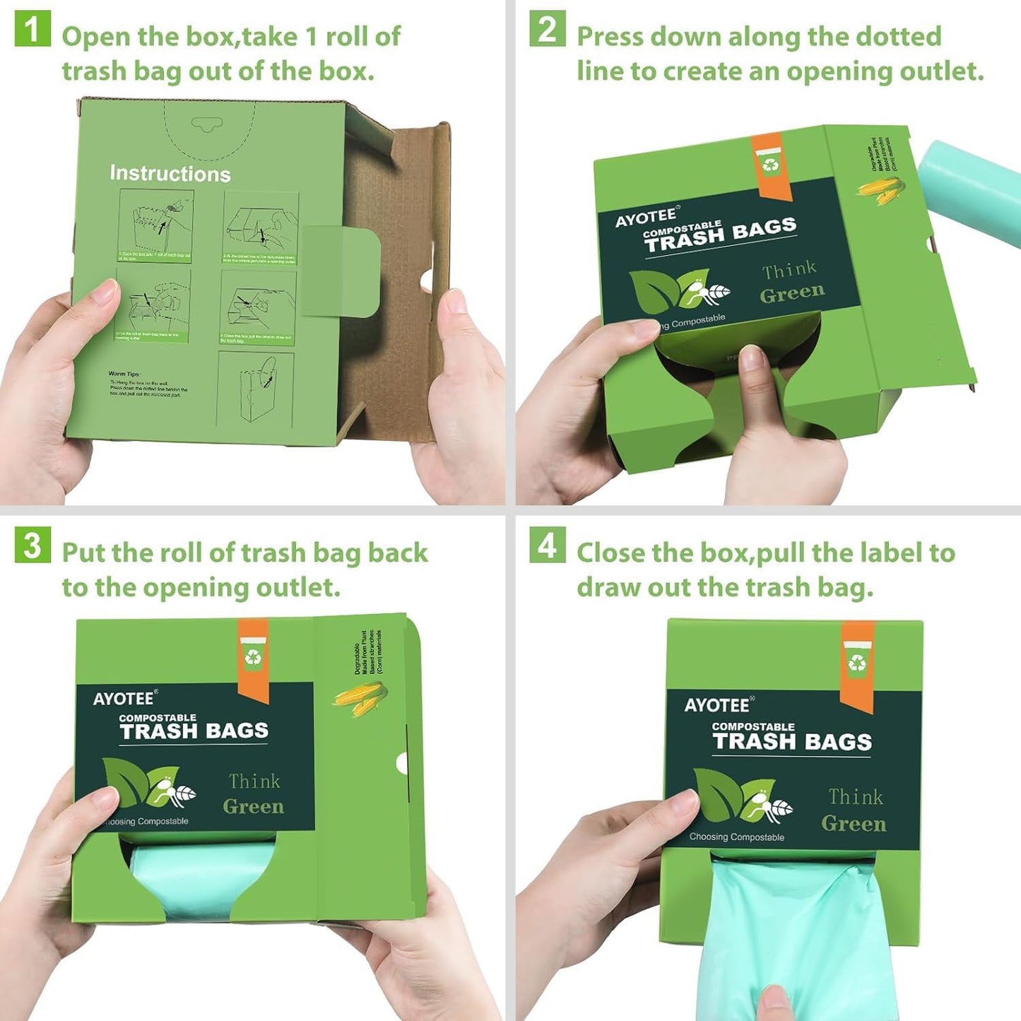 AYOTEE Small Trash Bags 2.6 Gallon Compostable Trash Bags Bathroom Wastebasket Can Liners, 125 Count Mini Compost Bags for Kitchen Bathroom Office Fit 10 Liter, Green