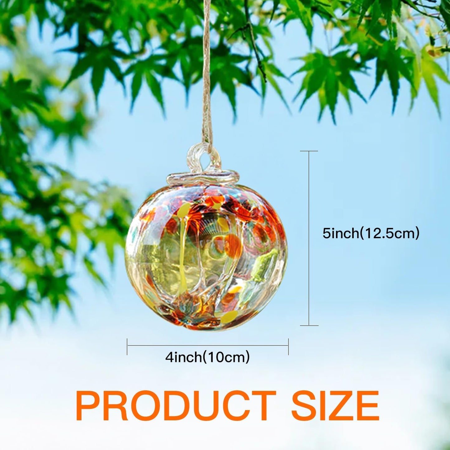 Yao Yuan 4 Inch Garden Hanging Gazing Ball Hand-Blown Glass for Hanging Gardens Window Outdoor Gazing Ball Witch Balls Glass Ornament (organe and red)