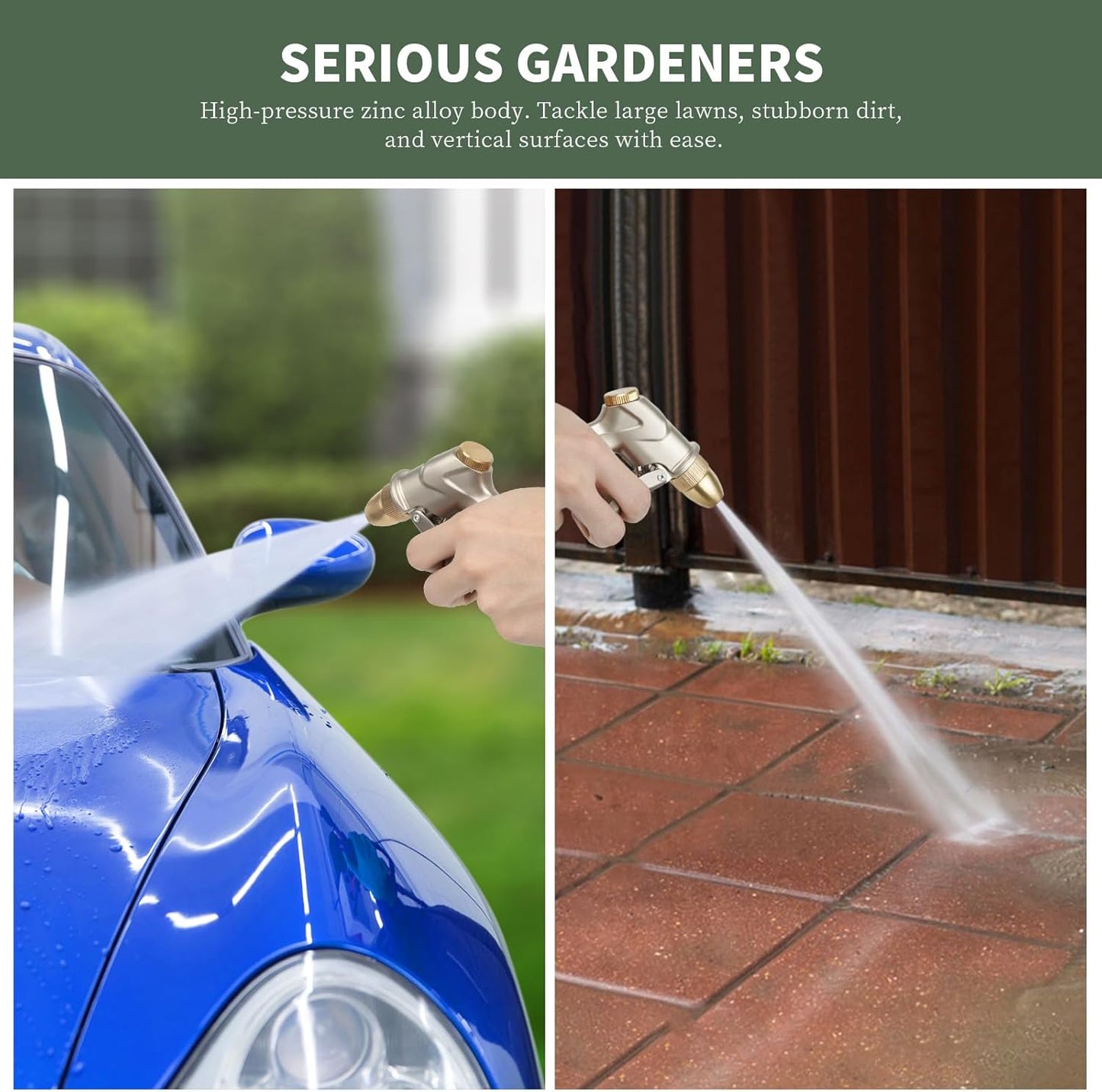 Metal Garden Hose Nozzle Spray - Heavy Duty 4 Spray Patterns 360° Rotating, Ergonomic Handle, Leak-Proof Fit for Watering, Cleaning, Car Wash(Upgrade nozzle)