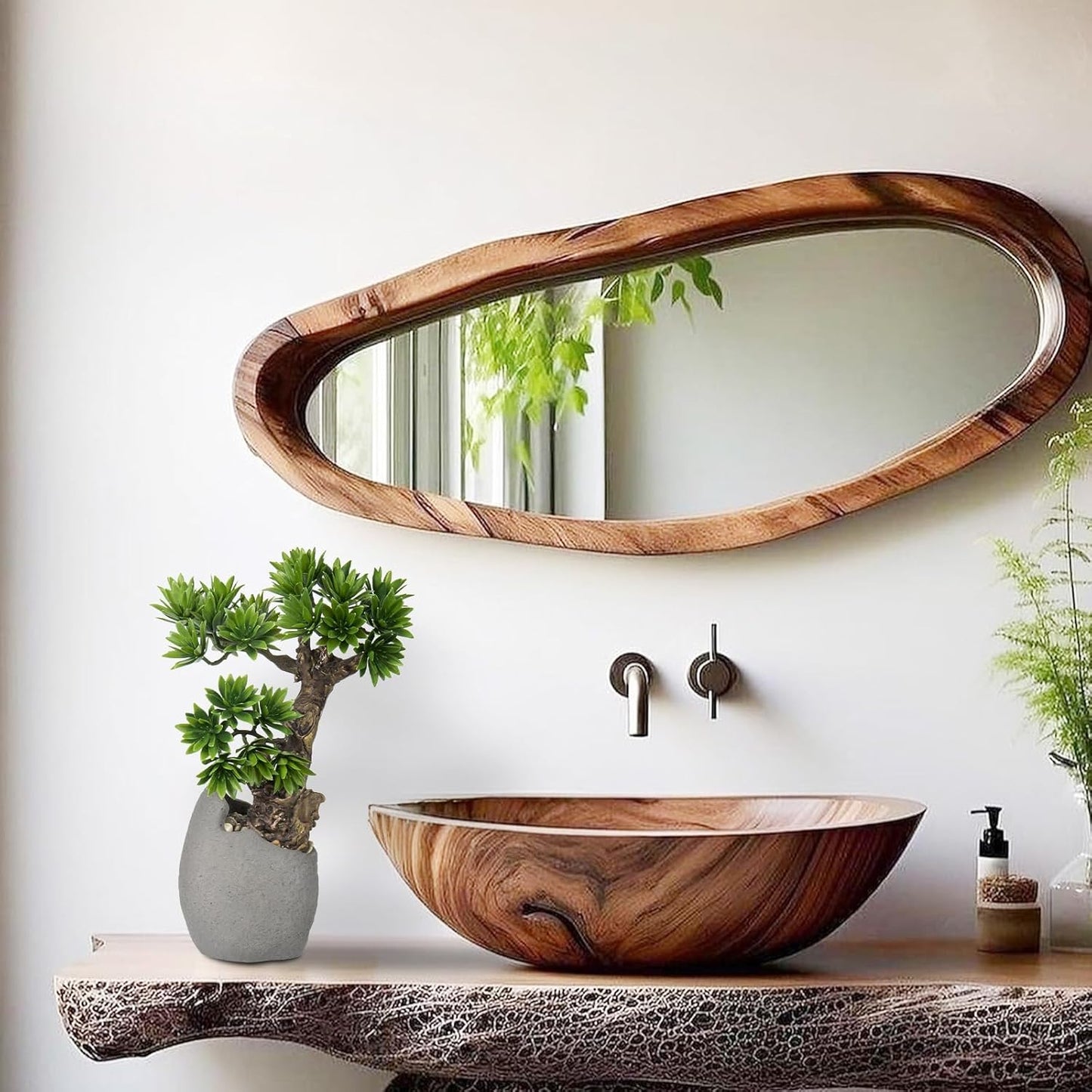 Fake Bonsai Tree Bonsai Plant 13.8” Tall Artificial Bonsai Trees with Cemant Pot Decorated with Pebbles Desk Plant Indoor Bonsai for Home Office Decor