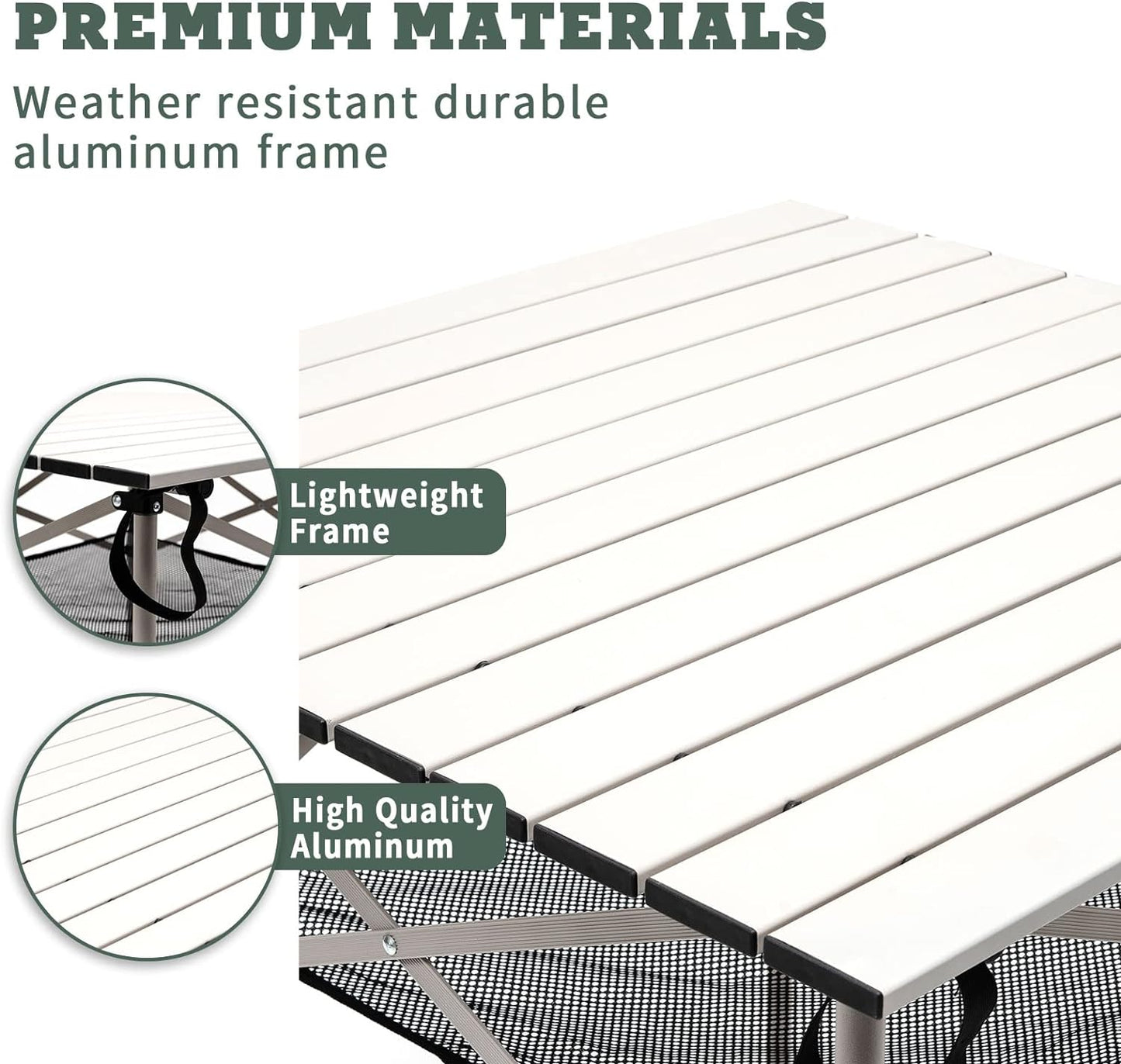 SUNNYFEEL Outdoor Folding Table | Lightweight Compact Aluminum Camping Table, Roll Up Top 4 People Portable Camp Square Tables with Carry Bag for Picnic/Cooking/Beach/Travel/BBQ
