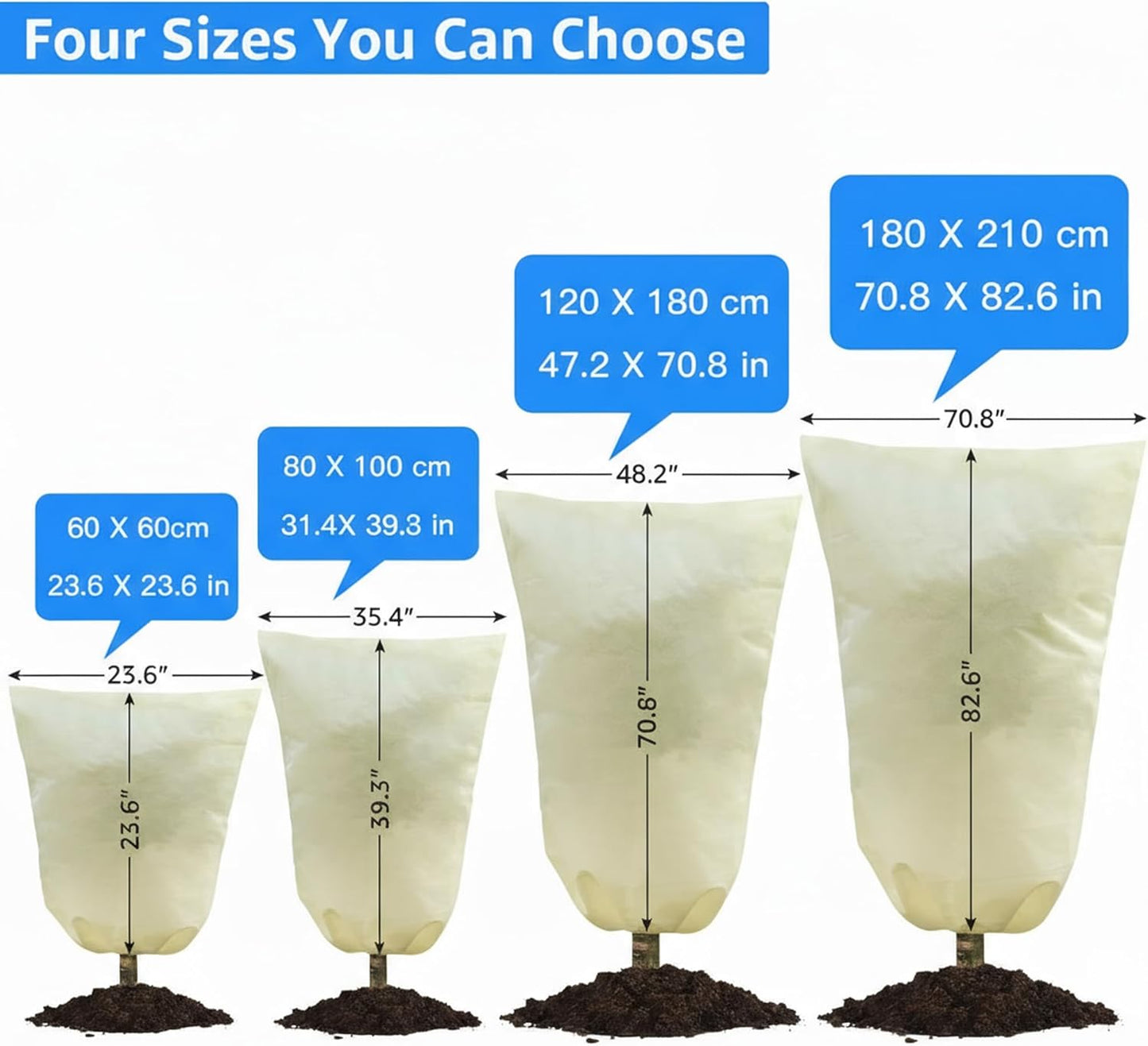 MIXC Plant Covers Freeze Protection, 47.2''×70.8'' Winter Cold Weather Frost Blankets Shrub Jacket with Drawstring Reusable Frost Protection Cloth for Outdoor Plants Fruit Tree Potted (2 Pack)