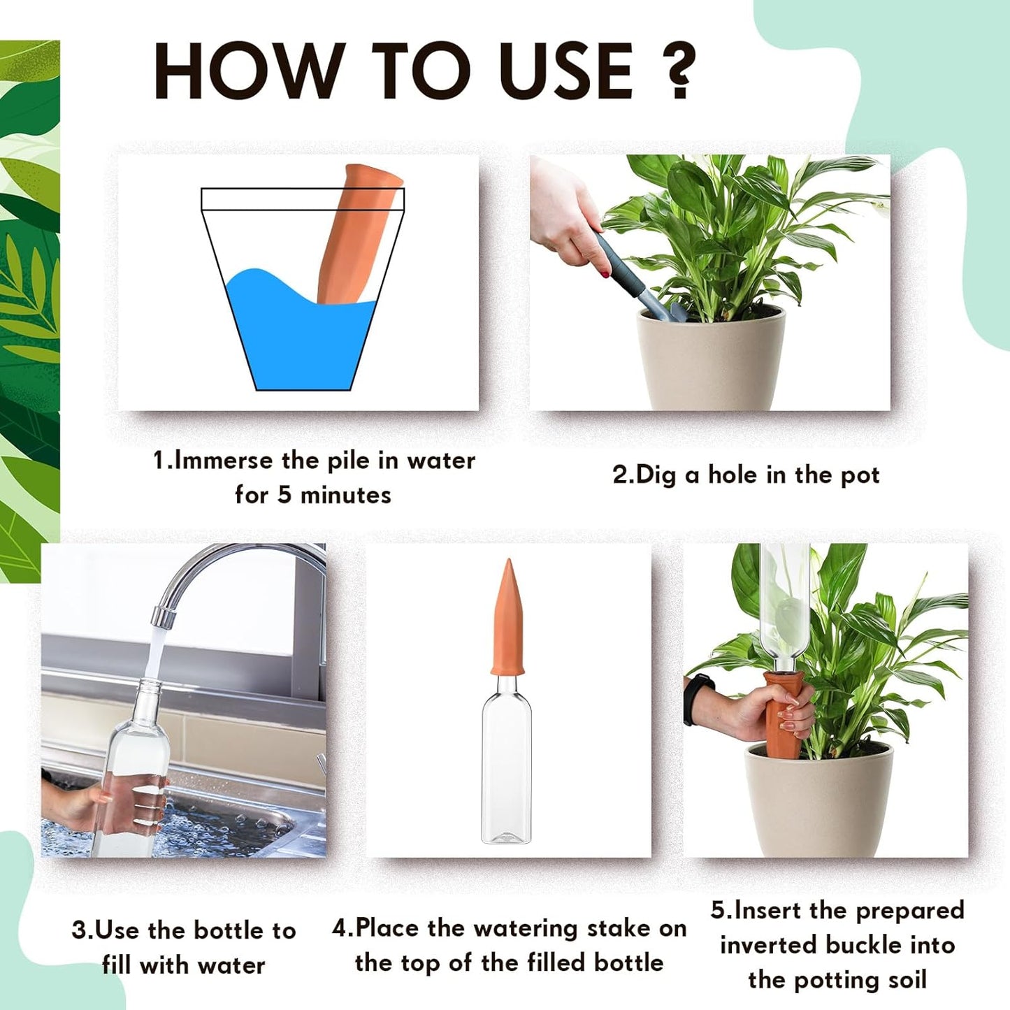 Dandat 20 Pcs 34oz Plant Watering Devices Include Terracotta Self Watering Spikes with 1000ml Plastic Bottles Slow Release Vacation Insert Automatic Plant Waterer Self Water Planter for Garden