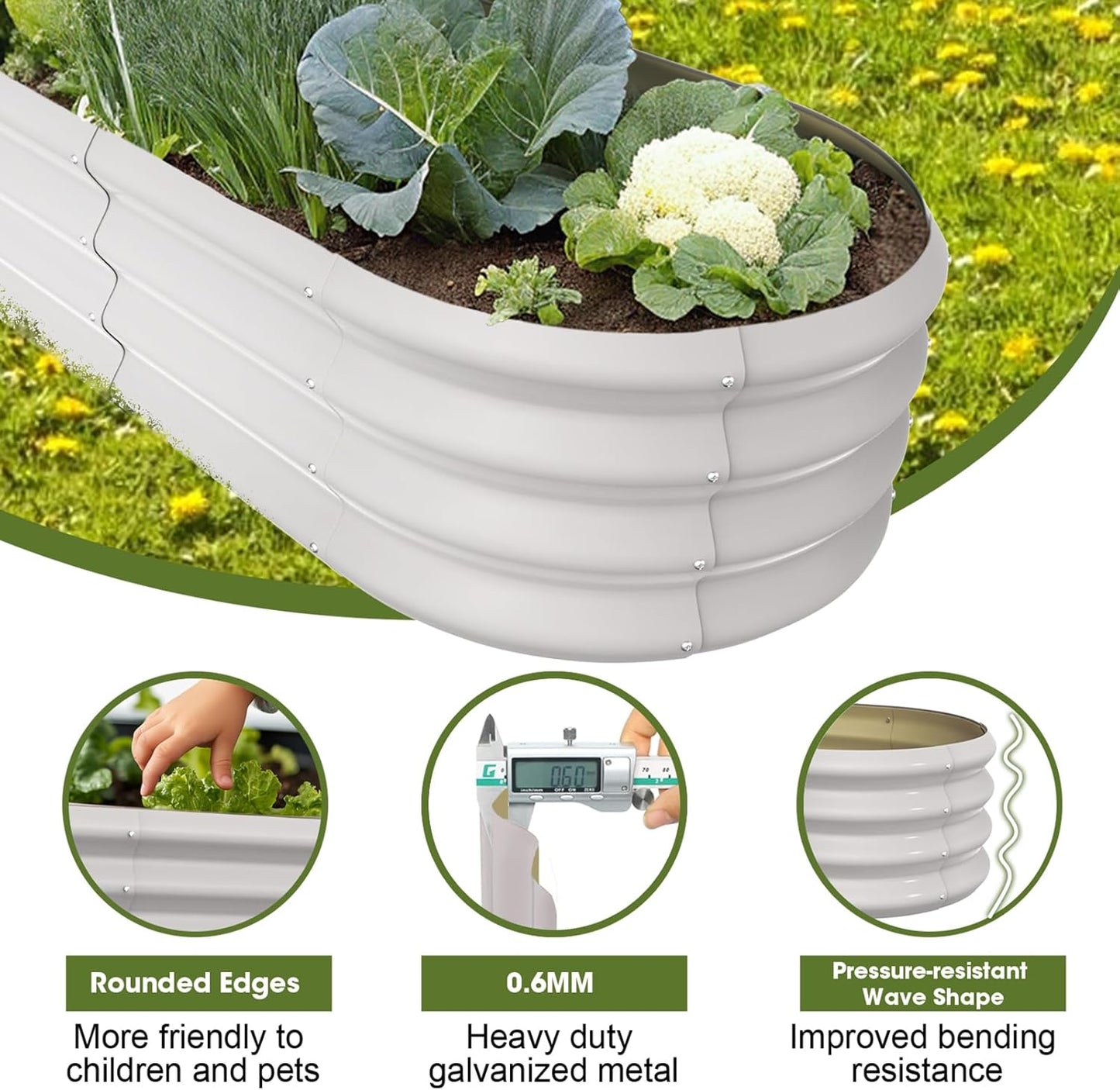4x2x1ft Oval Galvanized Raised Garden Bed Outdoor 9-in-1 Large Metal Modular Planter Box Raised Beds for Gardening,Vegetables,Fruits,Flowers & Herbs (White)