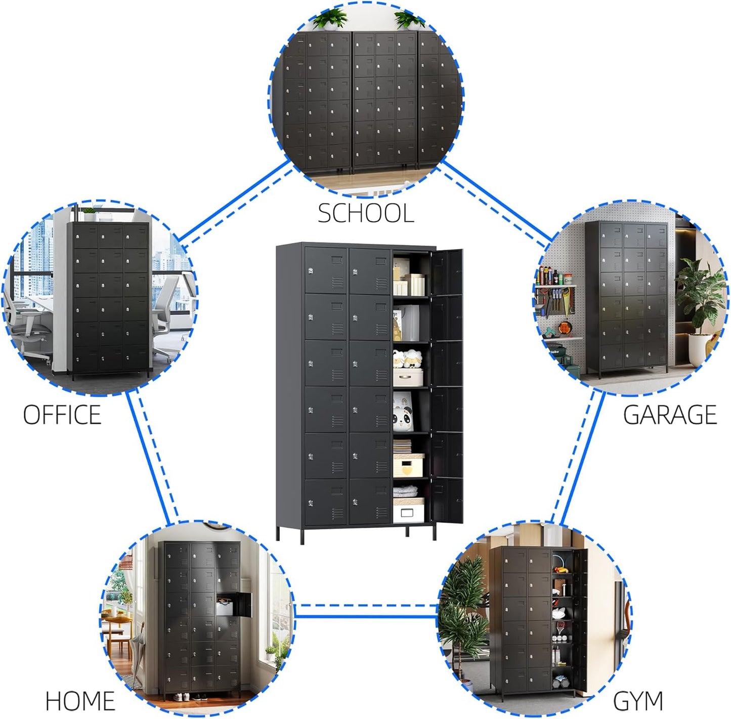 METAN Metal Locker for School Office Gym Bedroom, 18 Doors Black Steel Storage Locker Cabinet for Employees, Industrial Storage Locker, Assembly Required (18 Door-Black)