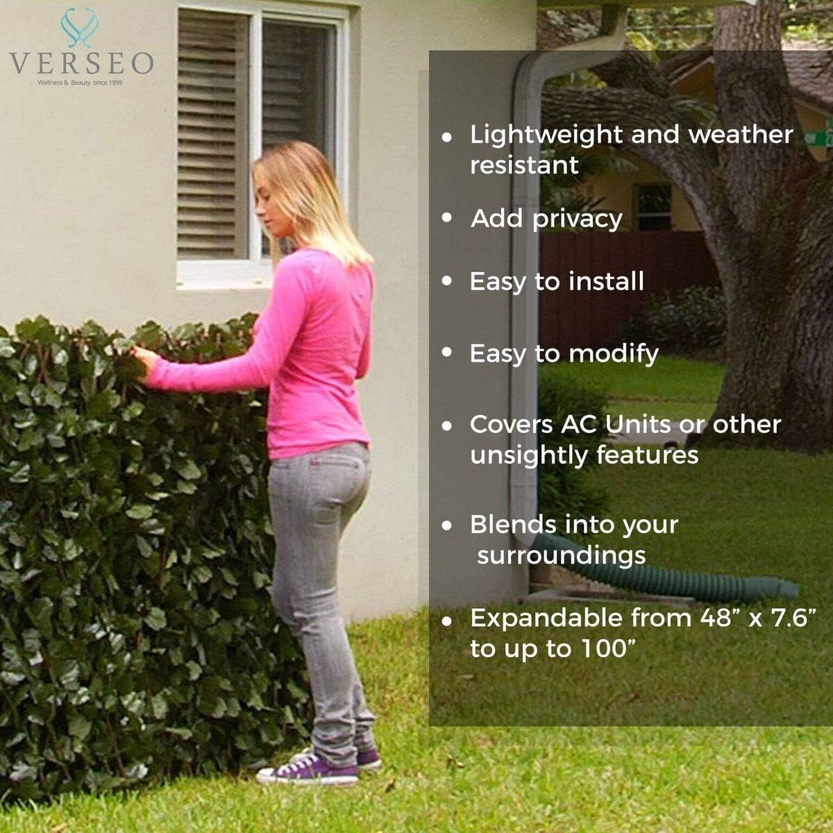 Verseo Artificial Ivy Privacy Fence Wall Screen, Expandable Faux Greenery Hedge Panel, Weather Resistant Leaf Wall Decor for Patio, Balcony, Garden, Backyard Indoor Outdoor Privacy Panels, 1 Piece