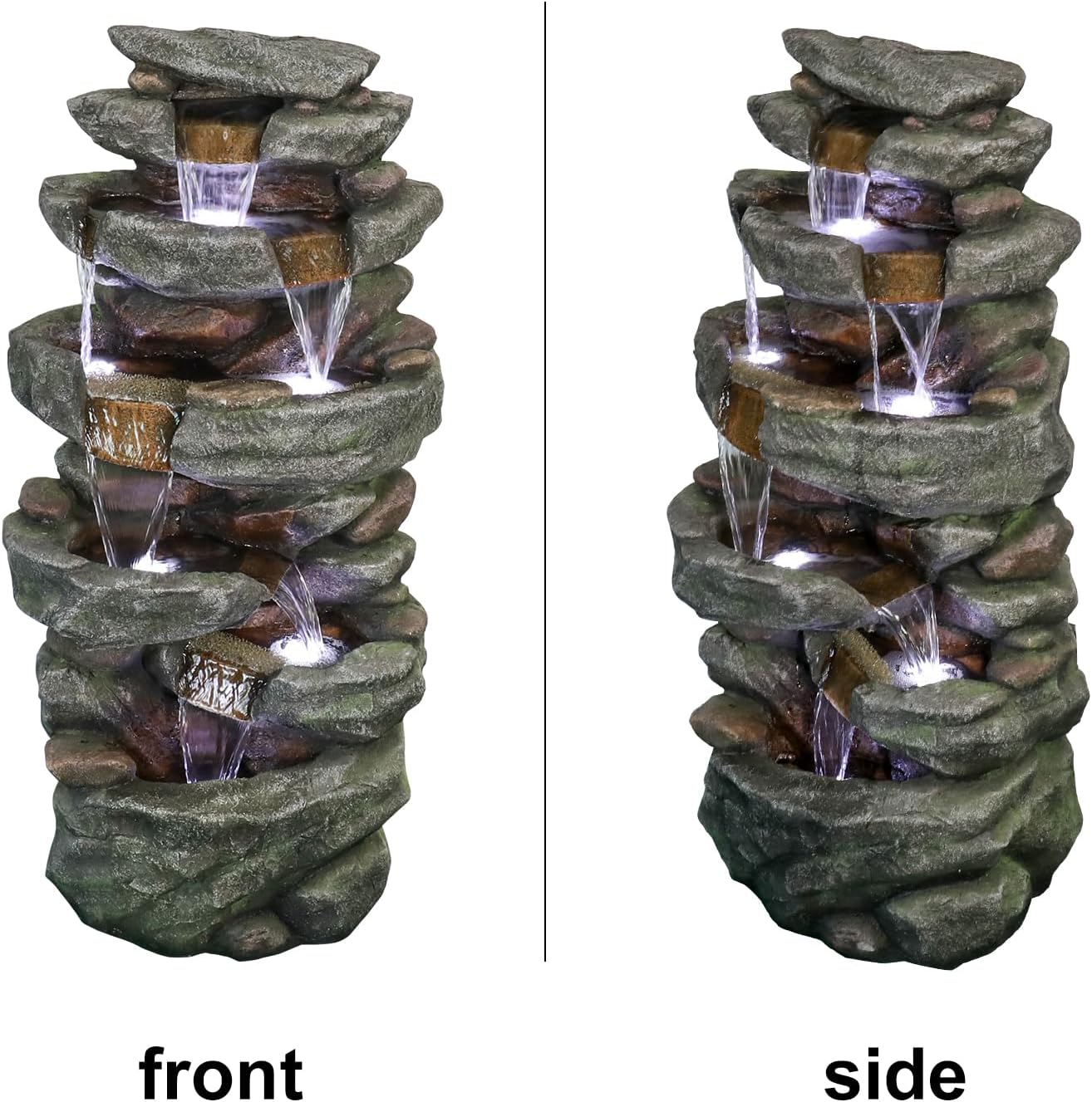 6-Tier Rockery Outdoor Fountain - 40.5”High Outdoor Waterfall Fountain with Lights for Home&Office Decor, Stacked Rock Cascading Relaxation Garden Features Outdoor for Patio, Yard, Deck