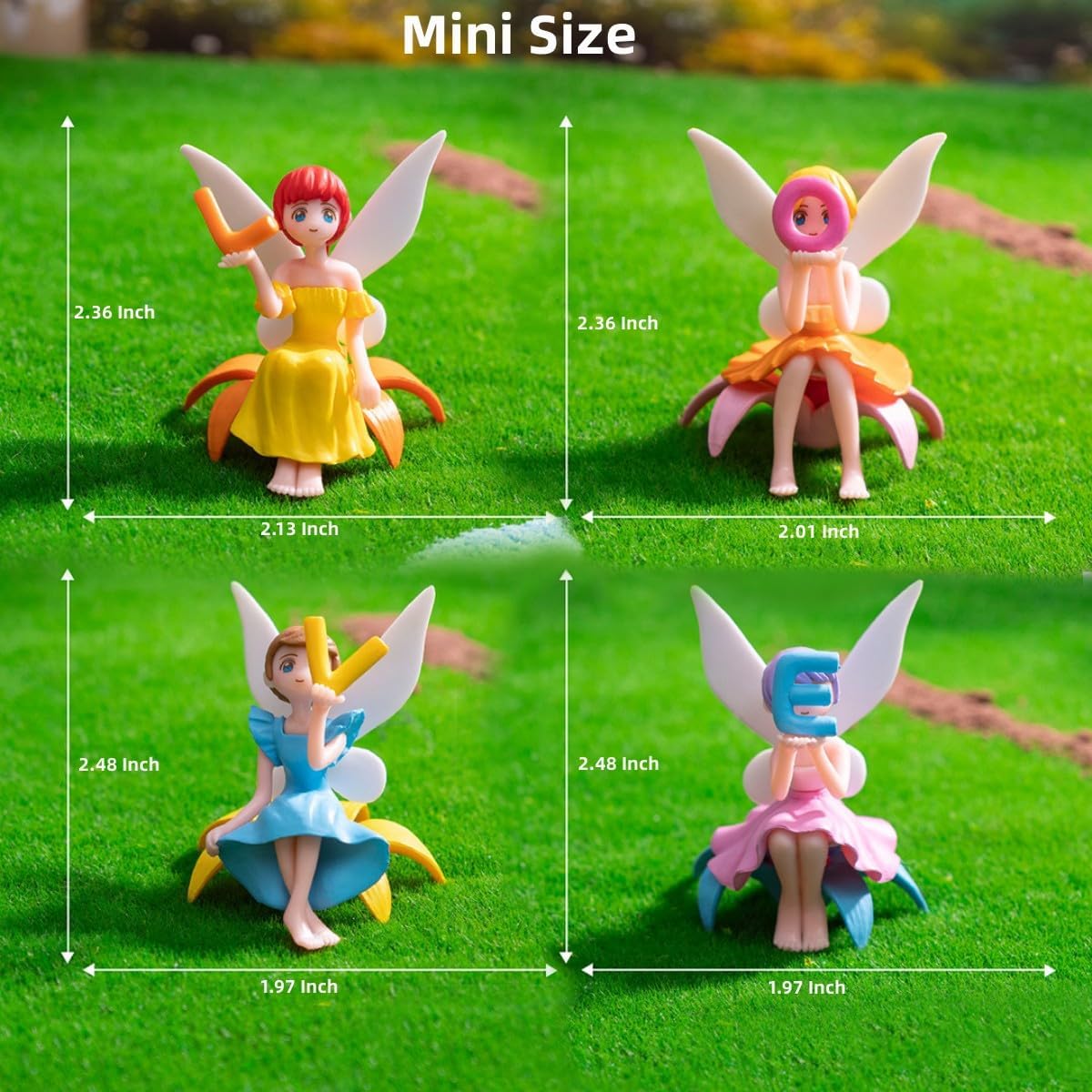 Lovely Small Fairy Figurines, Miniature Fairy Garden Accessories for Fairy Garden, Birthday Cake Topper, Flower Pot, Home Decoration,Girl Fly Wing Figurines for Car Decor, 4 Pieces