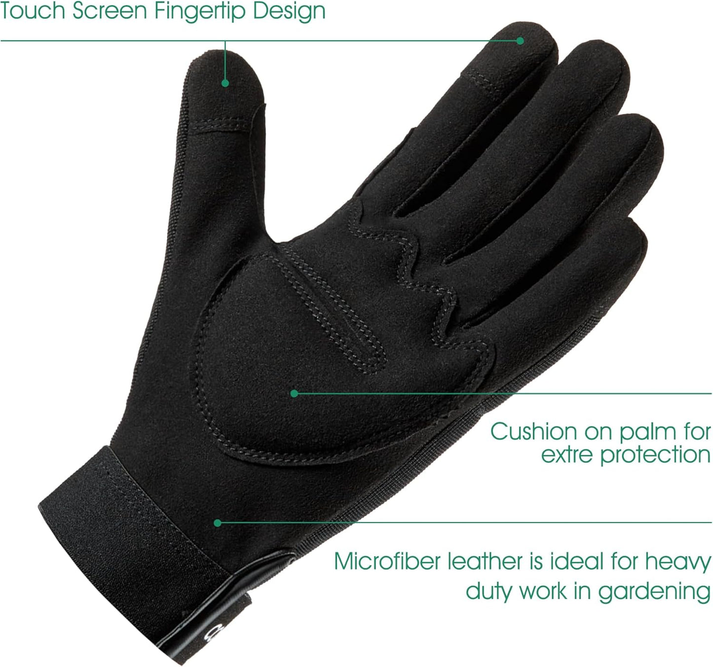 COOLJOB Thorn Proof Garden Gloves with Touchscreen Fingers for Men, Rose Pruning Work Gloves with Palm Cushion for Gardener, Farmer and Landscaper (Black 1 Pair Large)