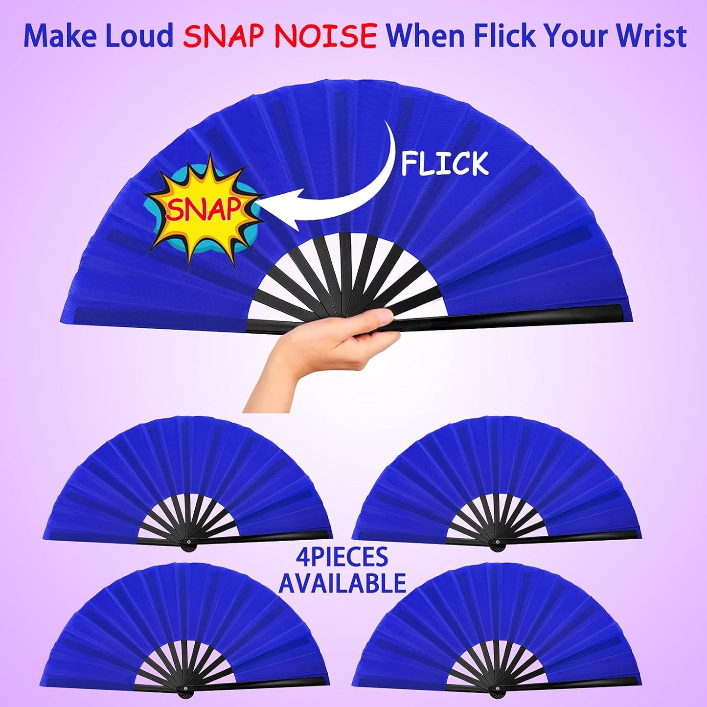 Blulu 4 Pcs 13 Inch Large Folding Hand Fans for Line Dancing Big Clapping Popping Raves Fans Bulk for Dancing Boots on The Ground Festival Party Decoration(Classic Style, Royal Blue)