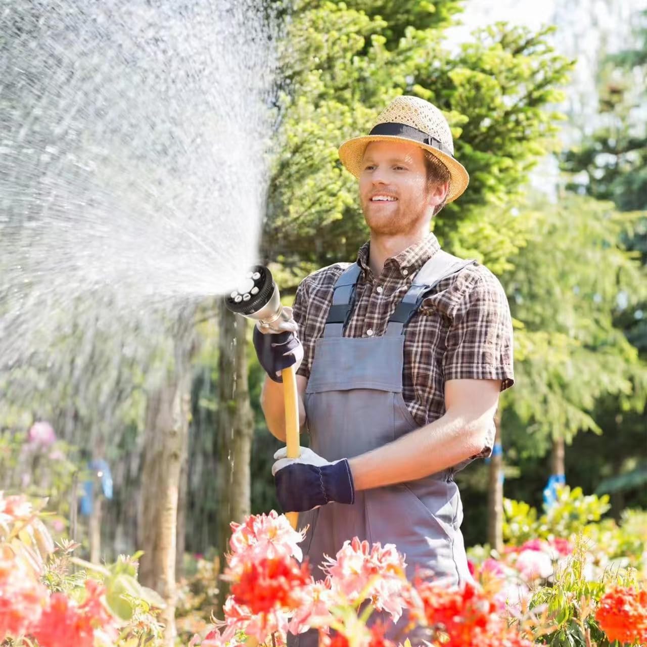 Garden Hose Nozzle, Heavy Duty Metal Water Hose Nozzle with 9 Spray Patterns, High Pressure Water Hose Nozzle Sprayer for Watering Garden, Washing Cars and Showering Pets