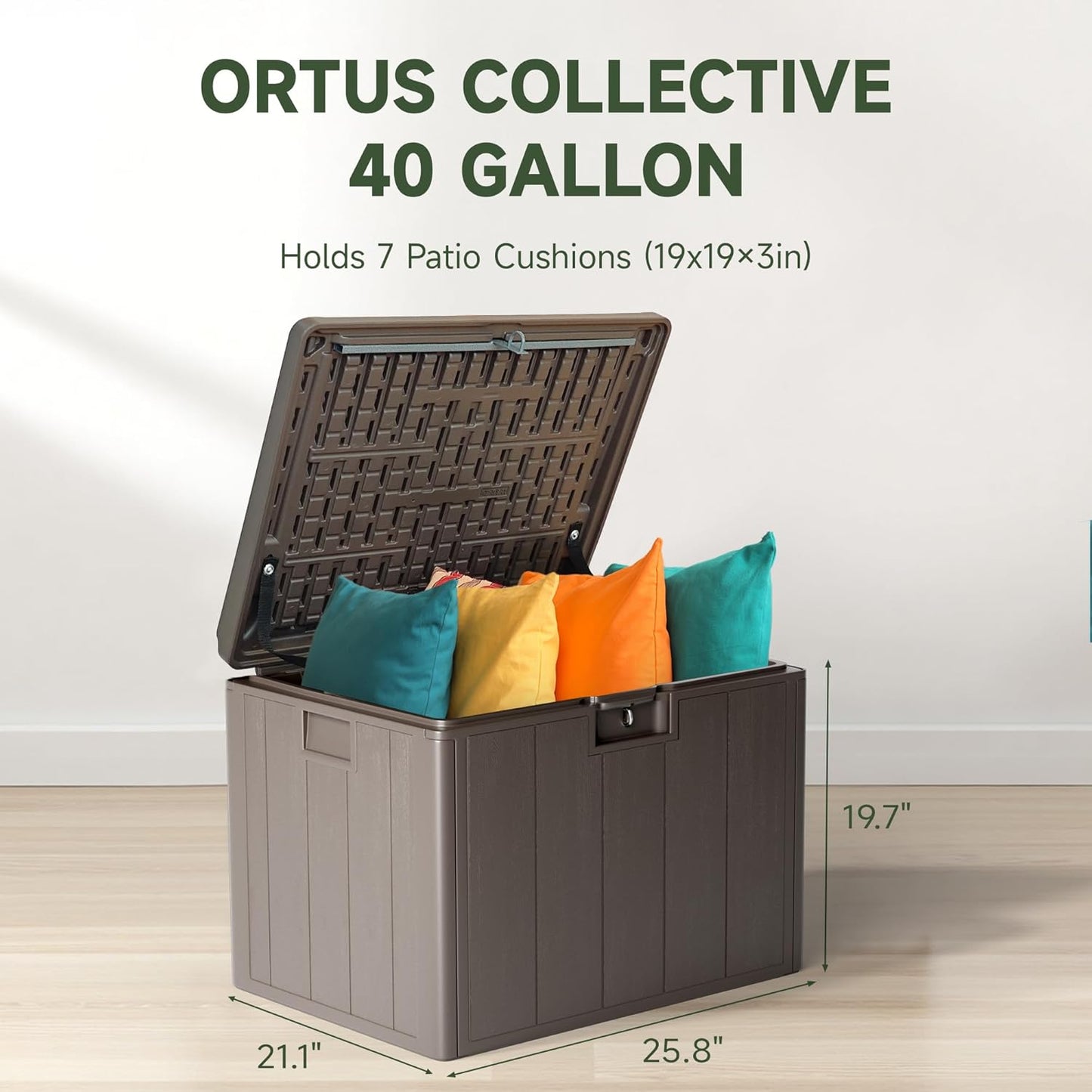 40 Gallon Deck Box, Double Layer Waterproof Resin Outdoor Indoor Storage Box, Lockable & UV Resistant Storage Bin for Patio Furniture, Garden Tools, Pool Accessories (Brown)