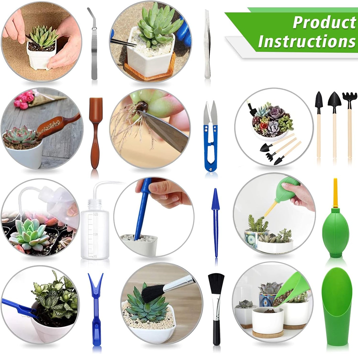 Succulent Tools, Mini Garden Tool Set, Transplanting Tools Set, Succulent Care kit for Succulent Miniature Gardening Plant, Multi, 13 Pcs