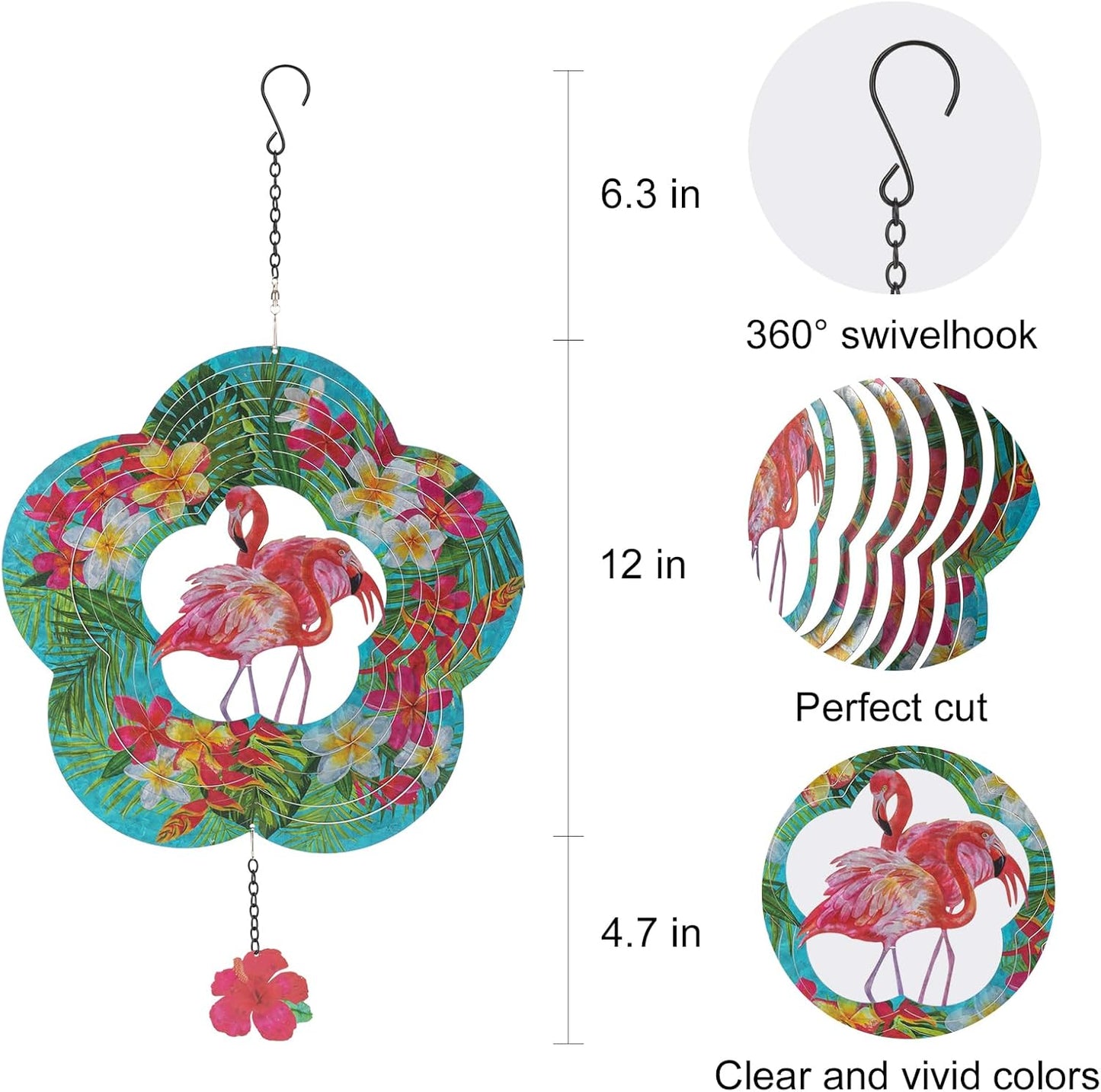 Flamingo Hanging Wind Spinners - Flamingo Gifts for Mom Women Grandma, Metal 12-Inch 3D Laser Cut Art Outdoor Kinetic Wind Spinner Clearance for Yard Patio Garden/Indoor Decor