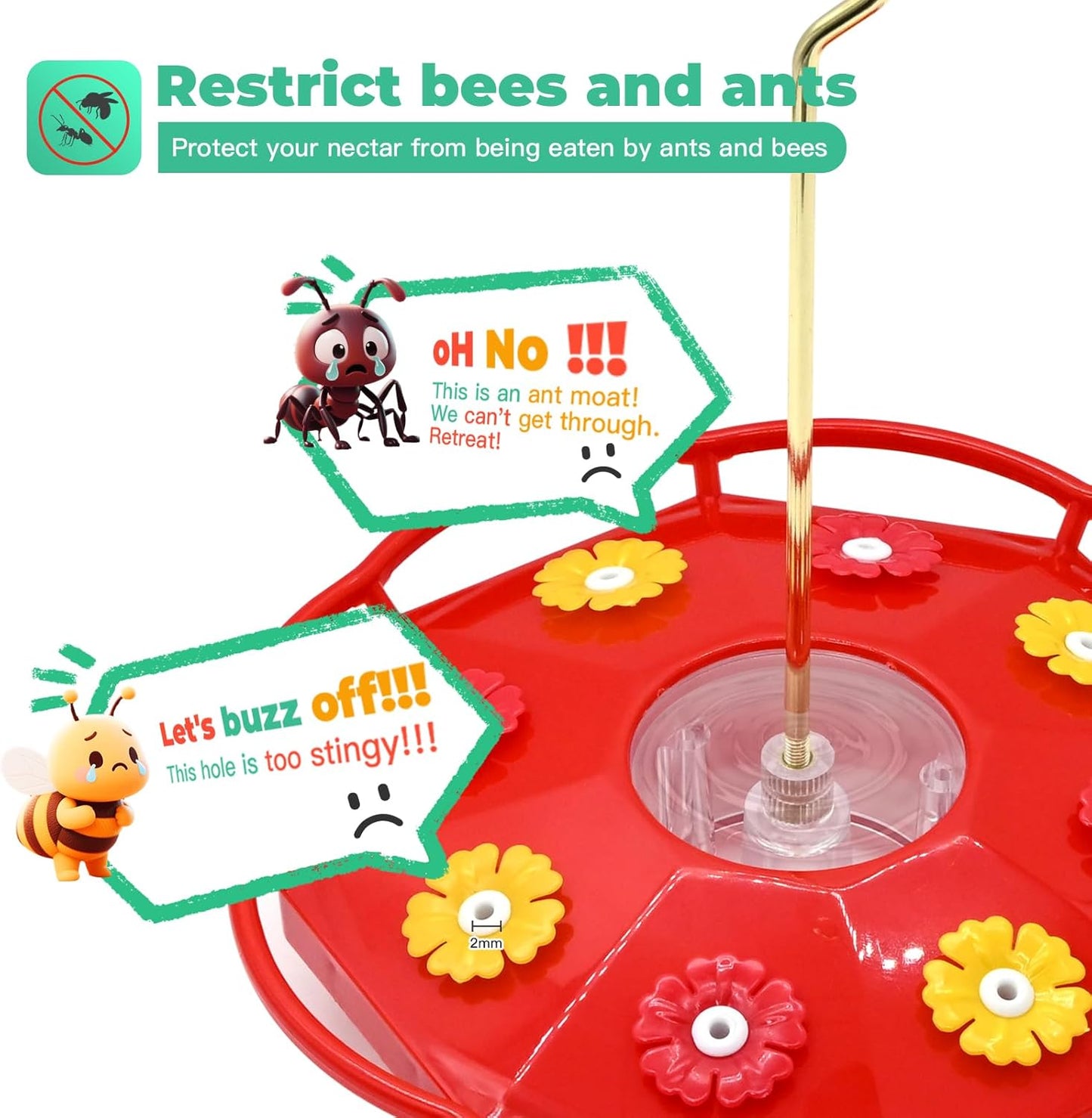 Hummingbird Feeders for Outdoors 12 OZ Bee Proof Plastic Humming Bird Feeder 8 Feeder Ports,with Perch with Ant Moat,Easy to Clean with Cleaning Brushes Red