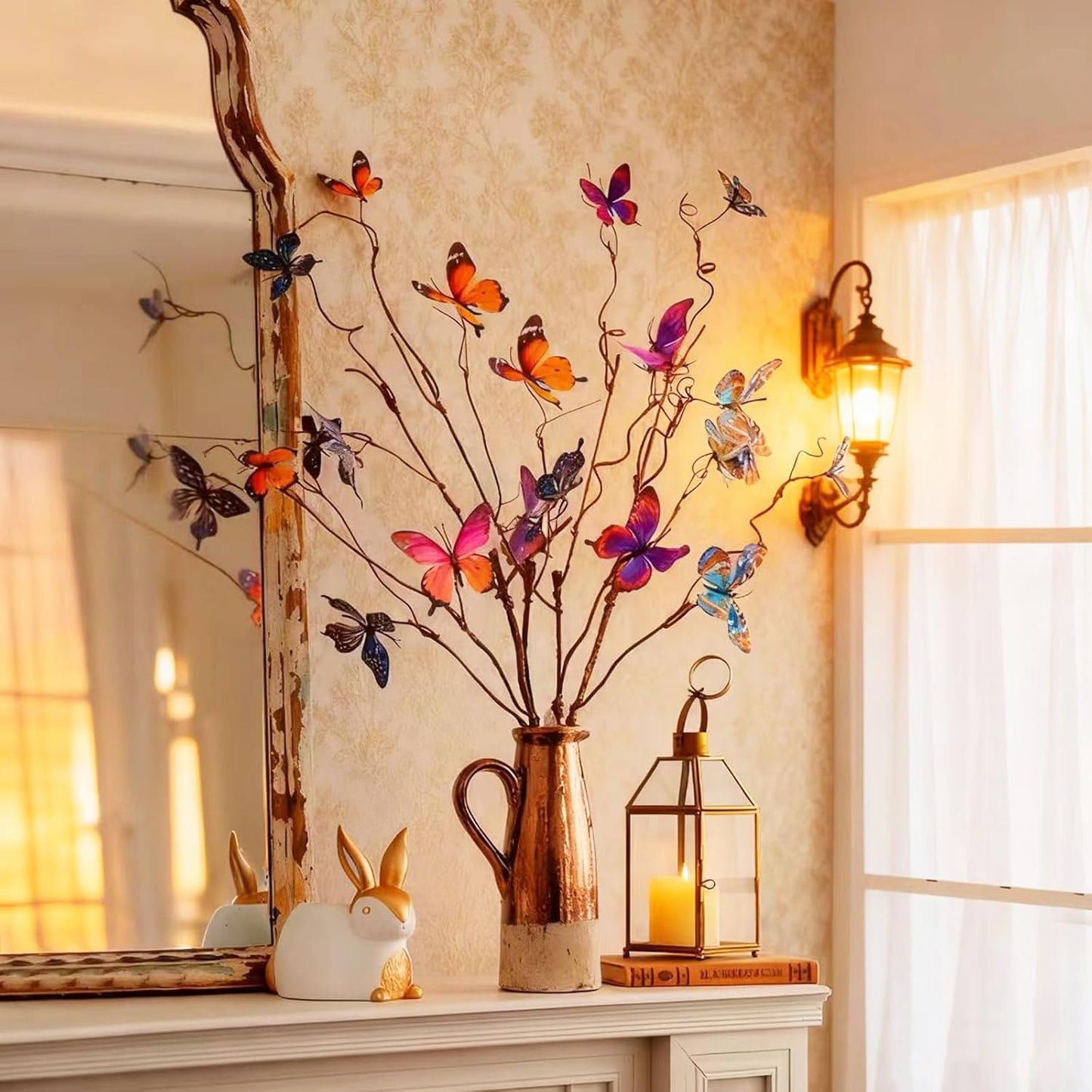 Artificial Butterfly, Silk Butterflys, Butterflies for Crafts for Floral Arrangements, 3D Butterfly Stakes Decor, Christmas Tree Decor, New Year Party Supplies