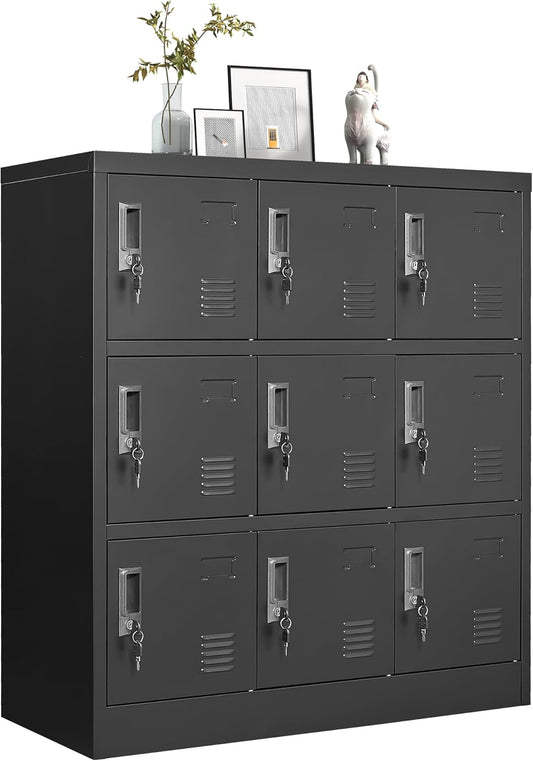 Metal Lockers for Employees, Storage Employee Locker, 72" Storage Lockers with Shelves Steel Cabinet for Home (Black, 9 Door)
