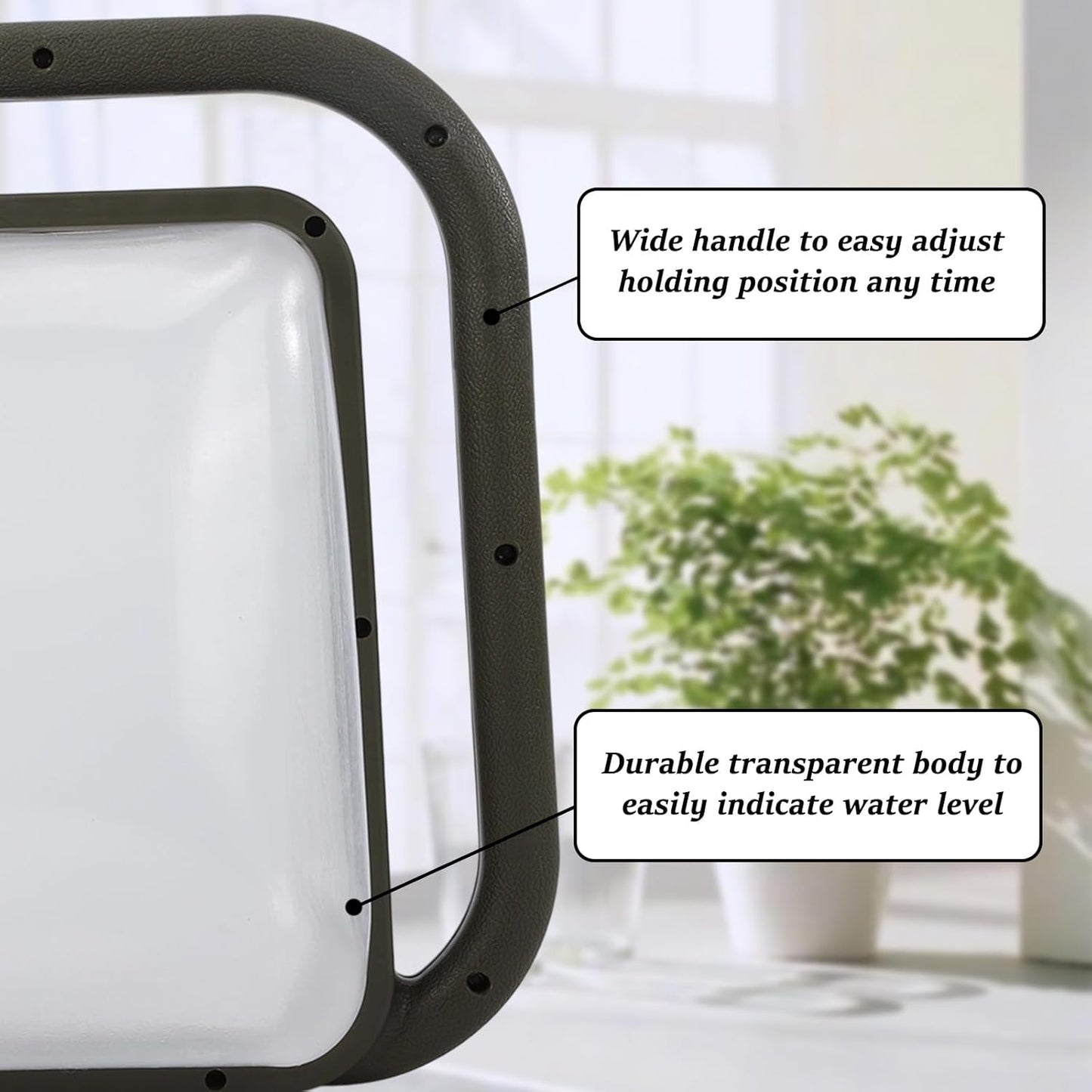 Foldable Transparent Plastic Watering Can 1.6Gal with Spray and Pour Nozzle for Indoor Outdoor Plants,Army Green