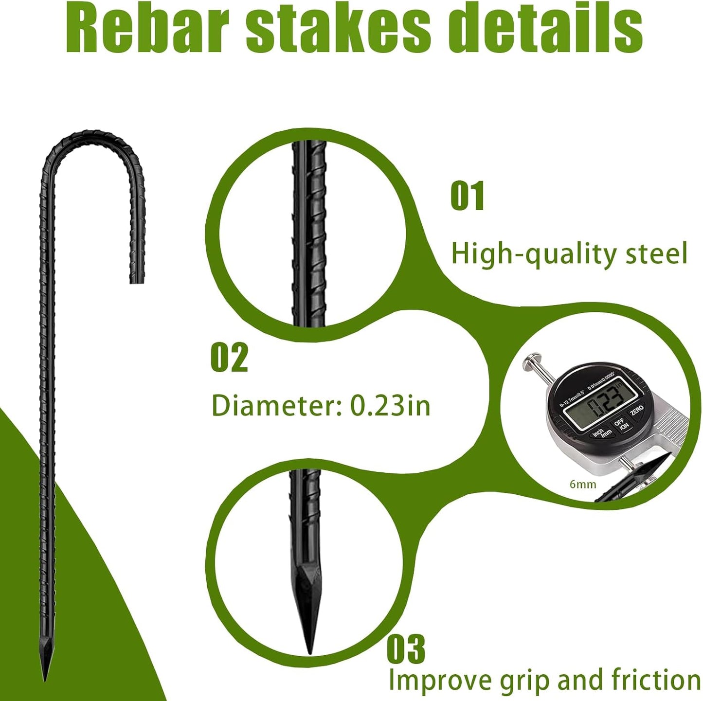 Rebar-Stakes-12Inch,J Hooks Ground Stakes Anchors for Gardening Black Coated Ground Stakes 50pcs Anti-Rust Heavy Duty Dog Fence Fixed Water Pipes Soccer Goals Tent Camping Trampoline
