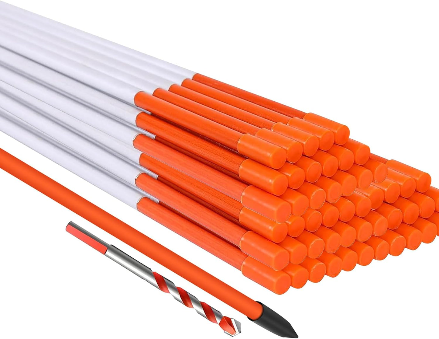 Driveway Markers 48 inch 50pcs, 5/16” Dia 4FT Snow Stakes with Reflective Tape, Highly Visible for Parking, Walkways, Snow Markers, 4FT Orange Fiberglass Poles Reflectors Markers with Steel Drill Bit