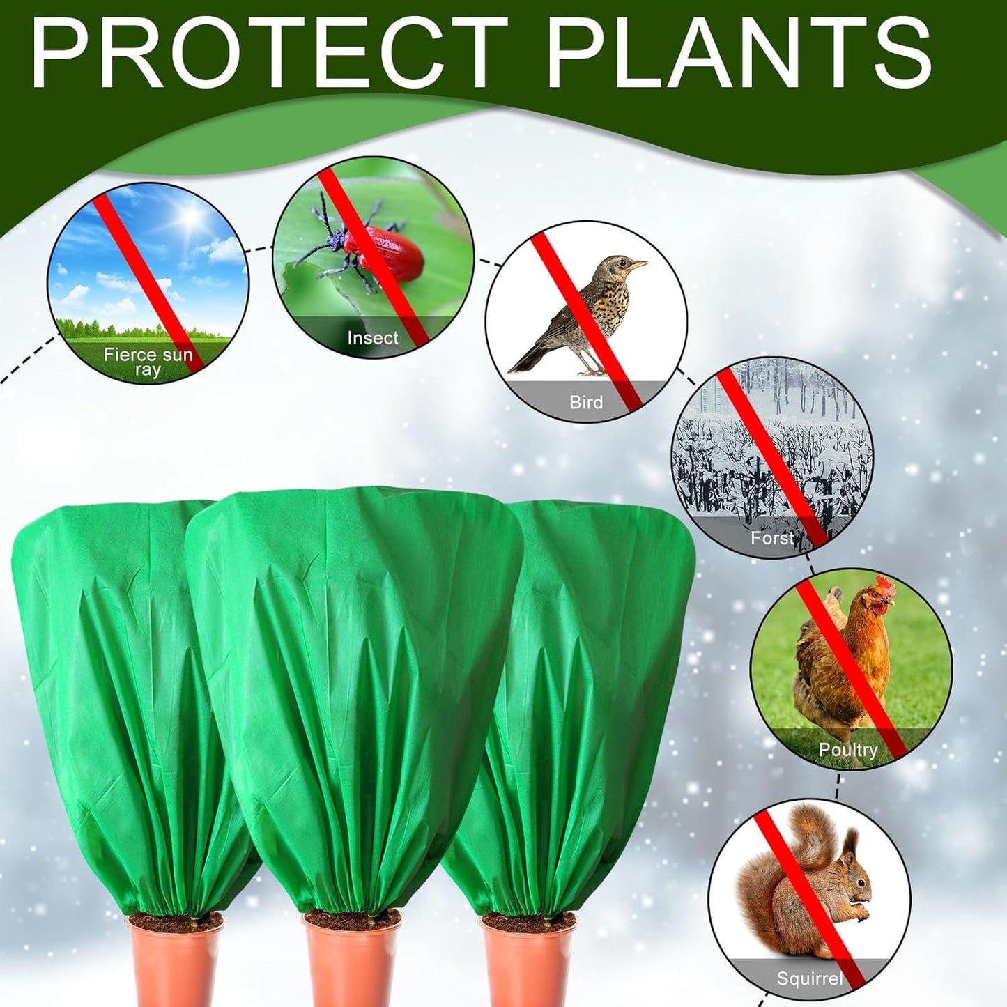8 Pcs Plant Covers Frost Protection Bag 47" x 31.5" Winter Reusable Plants Jacket with Drawstring Shrub Protection Wraps Bags Frost Blanket for Winter Outdoor Garden Plants
