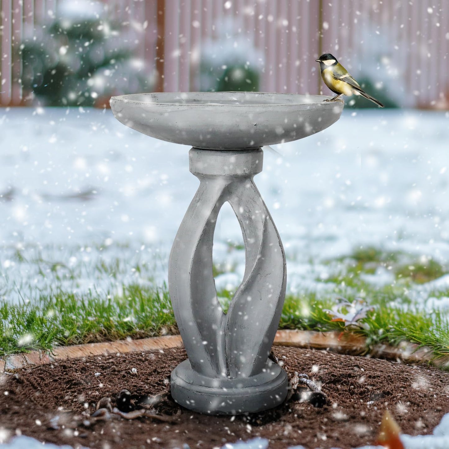SKYFIRE 21.8" Tall Outdoor Bird Bath for Garden -Concrete Modern Freestanding Patio Birdbath, Decoration Yard Statue for Garden, Patio, Lawn -16”Dia X 21.8”H Contemporary Birdbaths with Pedestal