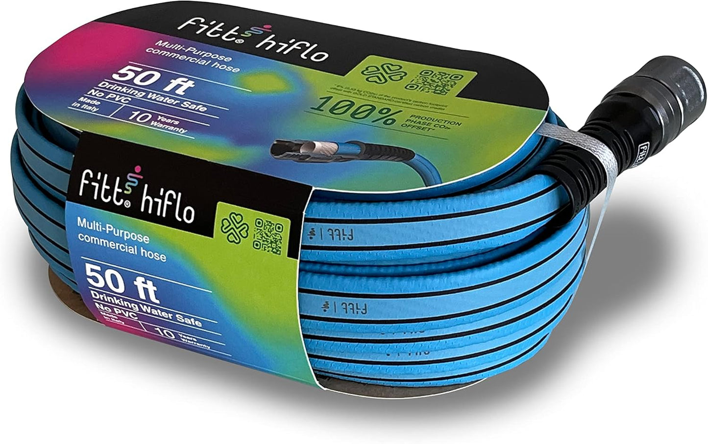 FITT HiFlo Water Hose, Lightweight Ultra Flexible Durable Kink-Free Flat Multipurpose Garden Hose, Easy to Use and Long-lasting Performance, 50-Feet