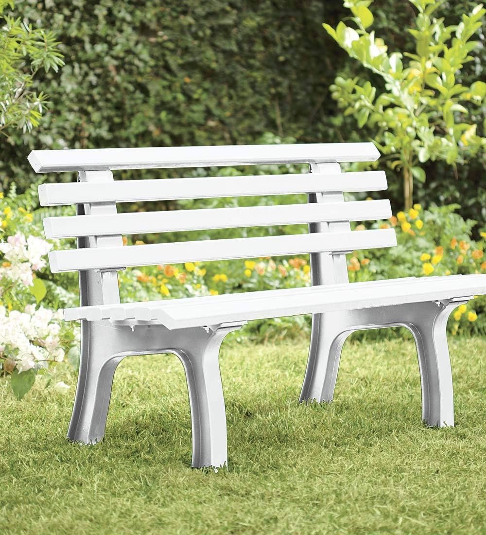 Plow & Hearth Weatherproof German PVC Outdoor Bench | Holds Up to 500 lbs | Garden Patio Porch Park Deck | Steel and Resin | White