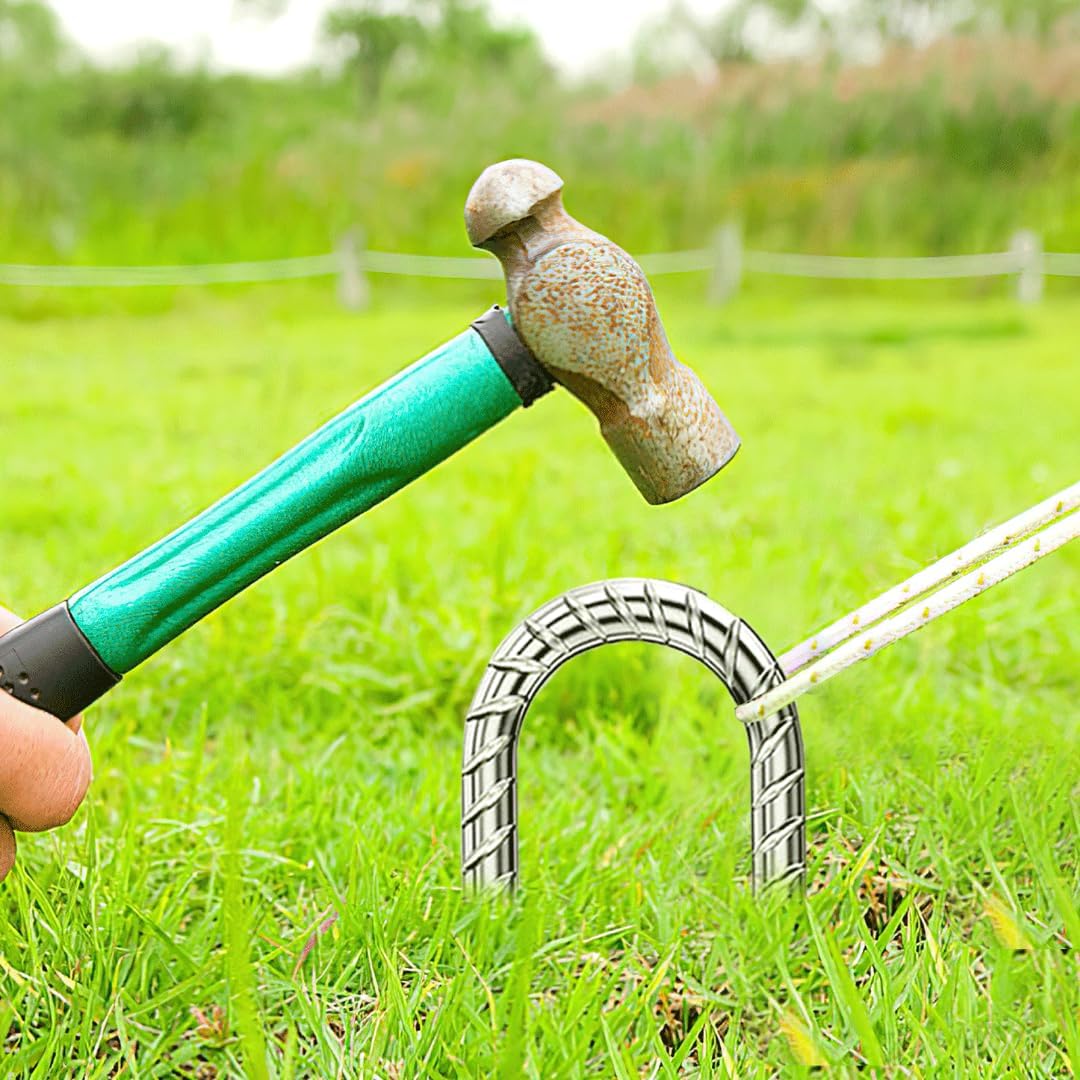 Ground-Stakes-Heavy-Duty-12 inch, U-Hook Rebar Stakes Galvanized Anti-Rust 6pcs Garden Stakes Metal Ground Anchors for Garden Dog Fence Chicken Coop Tent Trampoline Accessories Deer Fence