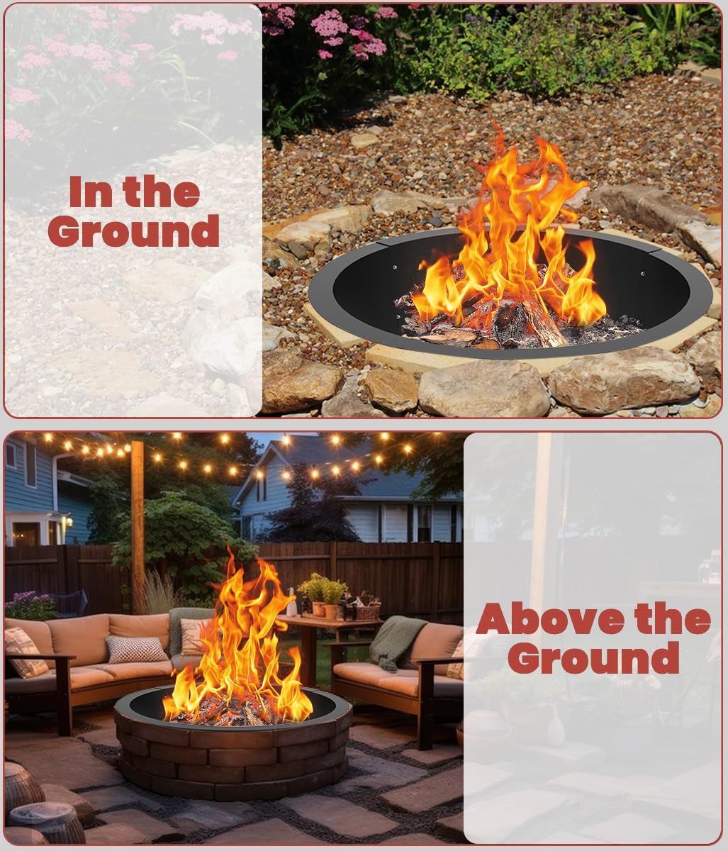 31 Inch Inner Round Fire Pit Ring Insert for Outside Wood Burning, 35 Inch Outer 31 Inch Inner DIY Outdoor Fire Pit Liner Ring for Garden, Patio, Backyard or Camping, 1.5mm Thick Metal Steel