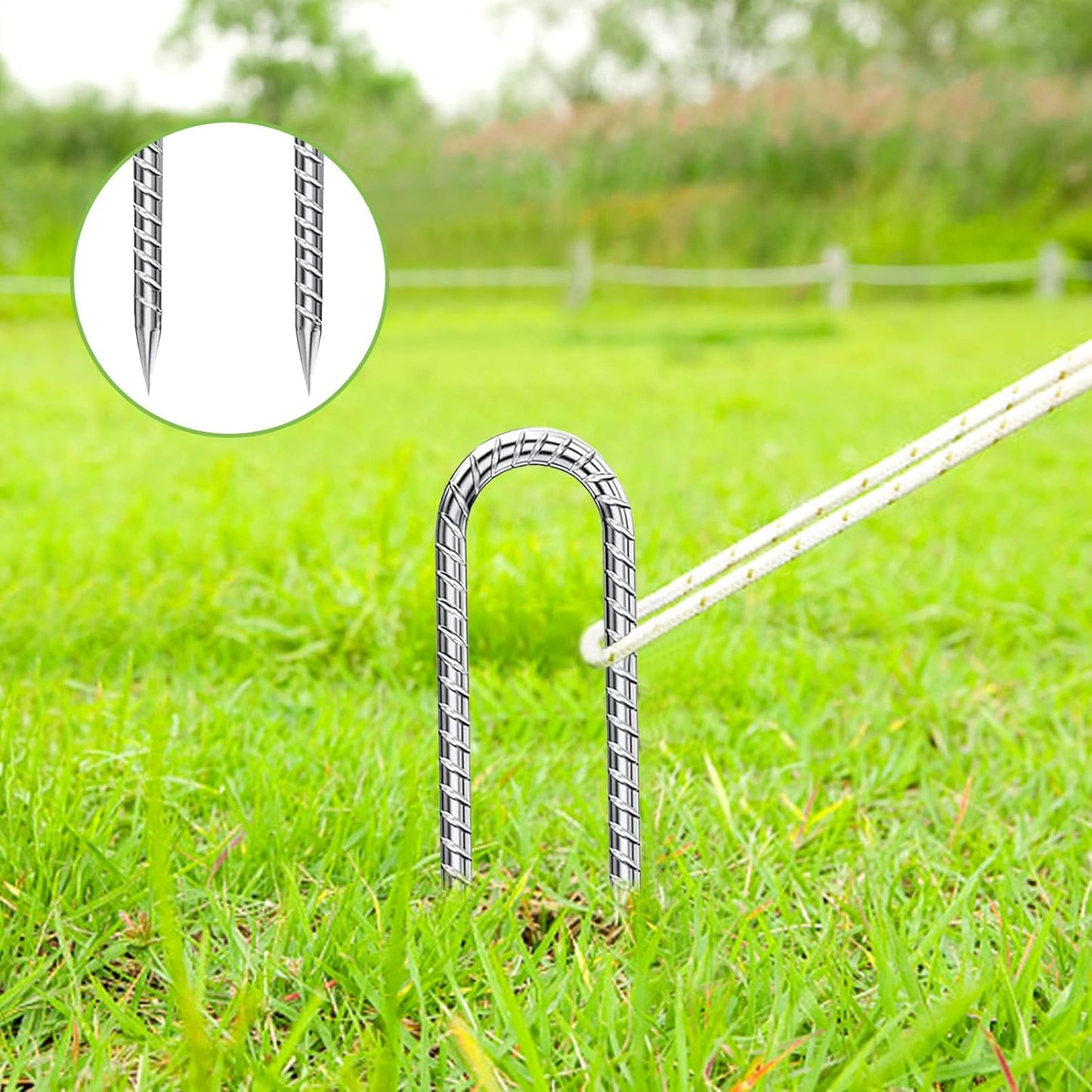 Rebar-Stakes-12-Inch-U-Shaped, Trampoline Stakes High Wind Ground Stakes Heavy Duty Galvanized Anti-Rust Metal Stakes Ground Anchors for Garden Dog Fence Chicken Coop Water Pipe 6pcs