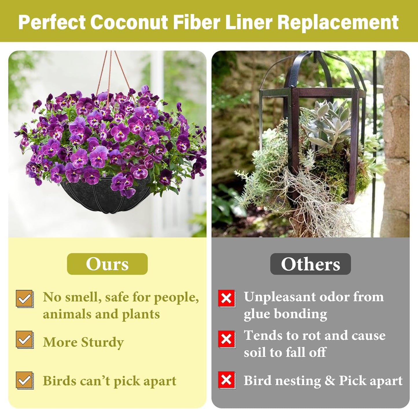 Riare 8 Pack 14 Inch Round Fabric Planter Basket Liner- Hanging Basket Liners Replacement Coco Fiber Liner Alternative for Hanging Basket Flowers (Prevent Birds from Nesting)