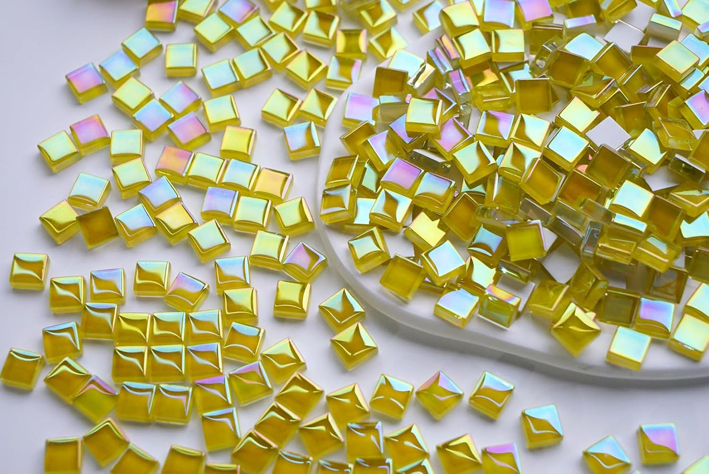 300G Iridescent Mosaic Tiles, 0.4 inches Square Mosaic Glass Pieces, Mini Tiles for Glass Projects, Great for Mosaic Craft, 335pcs Crisp Sunshine Yellow Mosaic Great for Art Supplies