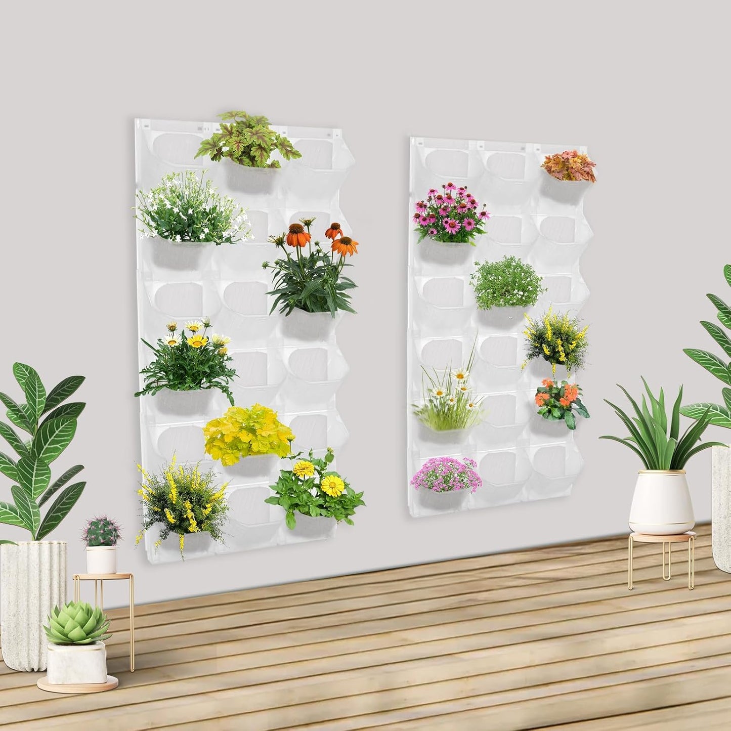 Eapmic Vertical Wall Planter with 36 Pots, Hanging Garden Plant Flowerpot Holder, Stackable Wall-Mounted Planter, Balcony Planters for Flowers Vegetables Fruits (White, 36 Pots)