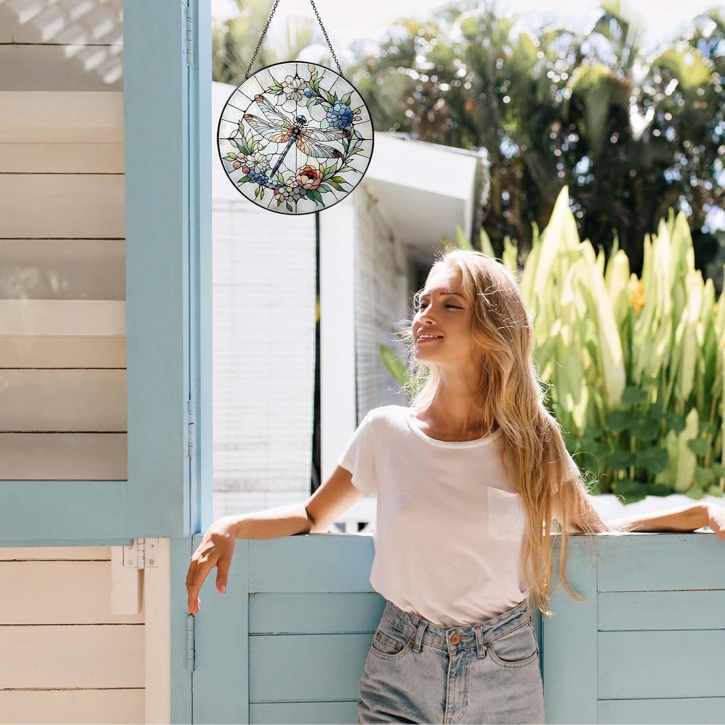 Dragonfly Sun Catcher Dragonfly Gifts for Women Stained Glass Window Hanging Sun Catchers Indoor Window Wall Decor Handmade SunCatcher Decoration for Garden Home Housewarming Gifts（6 * 6 inch）