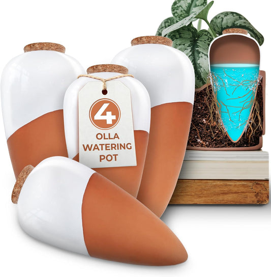 Plant Self Watering Globes - Terracotta Watering Spikes - Slow Release Olla Pots - Holds 14 oz - Drip Irrigiation Olla System