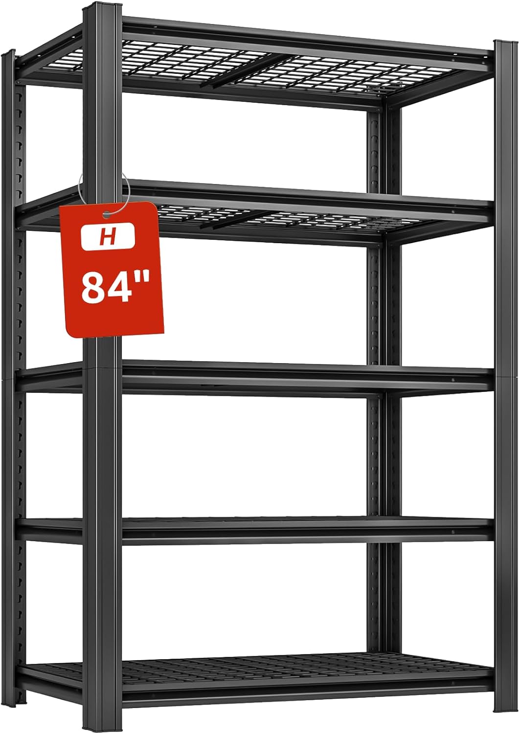 5 Tier Metal Shelving Unit 84" H x 48" W x 24" D, 3000LBS Adjustable Garage Shelves, Heavy Duty Storage Shelves for Warehouse, Basement, Kitchen, Pantry, Living Room, Black