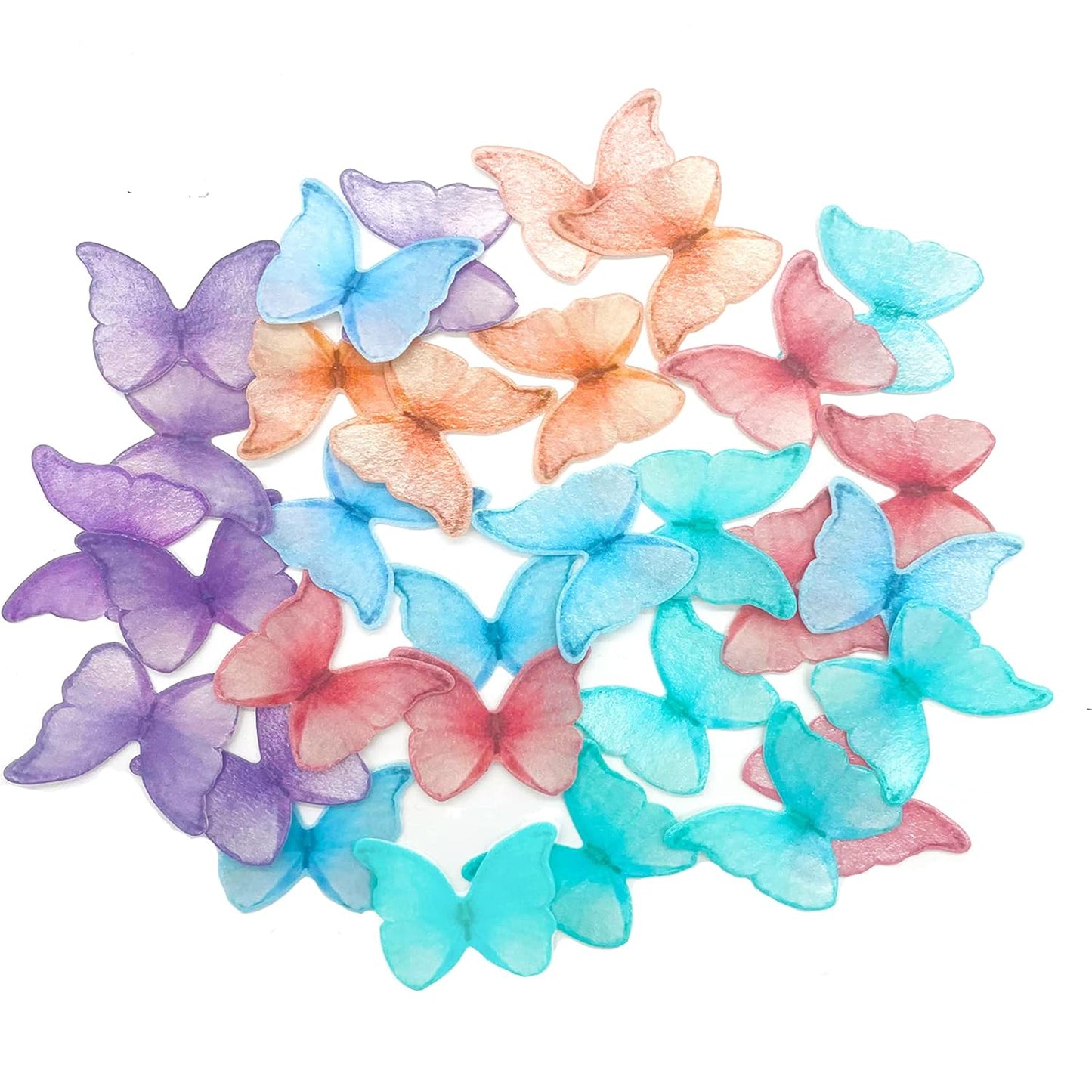 Weraru 48Pcs Edible Wafer Paper Butterflies Cupcake Topper Purple Pink Green Cake Decorations Mixed Color
