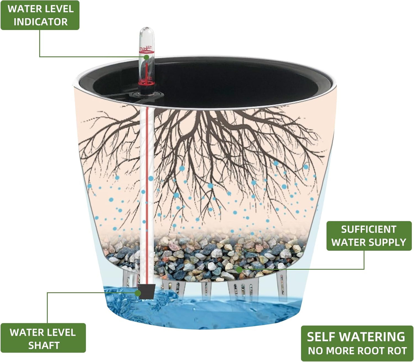 Dexceder 11x10 Inches Self Watering Planter Indoor Outdoor, Inner Pot Design, Thickened Table Flower Plant Pot with Water Level Indicator (Slate Gray Matte)