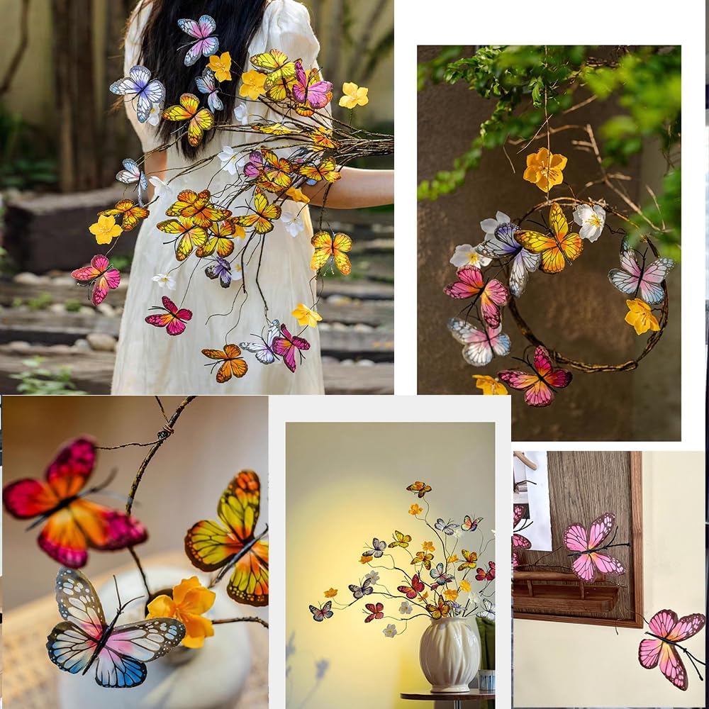 Artificial Butterfly Branche, Simulation Branch Stems with Fake Butterfly Floral Arrangement for Vase Filling Home Office Party Decoration (Colour Mixture)