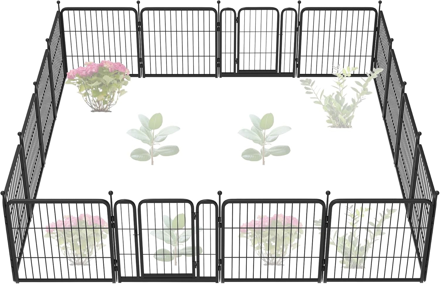 FXW Garden Fence Outdoor for The Yard – 24in(H) x 30.4ft(L) Heavy Duty Metal Animal Barrier for Dog and Rabbit, Decorative Dog Fence, 16 Panels, Black