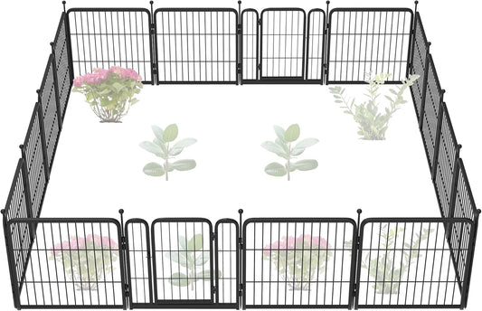FXW Garden Fence Outdoor for The Yard – 24in(H) x 30.4ft(L) Heavy Duty Metal Animal Barrier for Dog and Rabbit, Decorative Dog Fence, 16 Panels, Black
