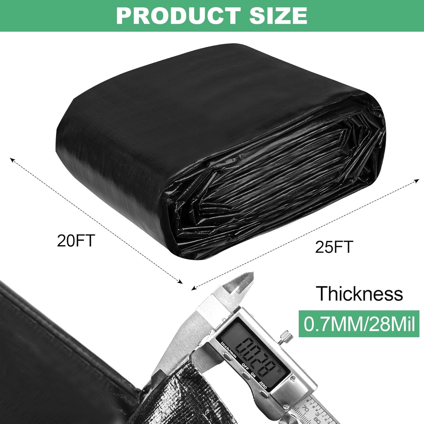 MYFAMIREA 20 x 25FT Pond Liner, 28Mil PE Preformed Pond Liner with 18 Hemmed Edge Buttonholes Sun Resistant Easy Cutting for Outdoor Ponds, Fish Koi Ponds, Garden Fountain, Waterfall Ponds