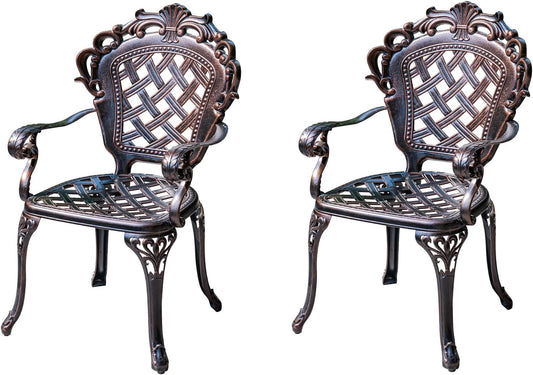 Outdoor Dining Chair Cast Aluminum Patio Chairs Set of 2 All-Weather Patio Dining Chair with Adjustable Feet for Backyard Garden (A-Style Finland Chair)