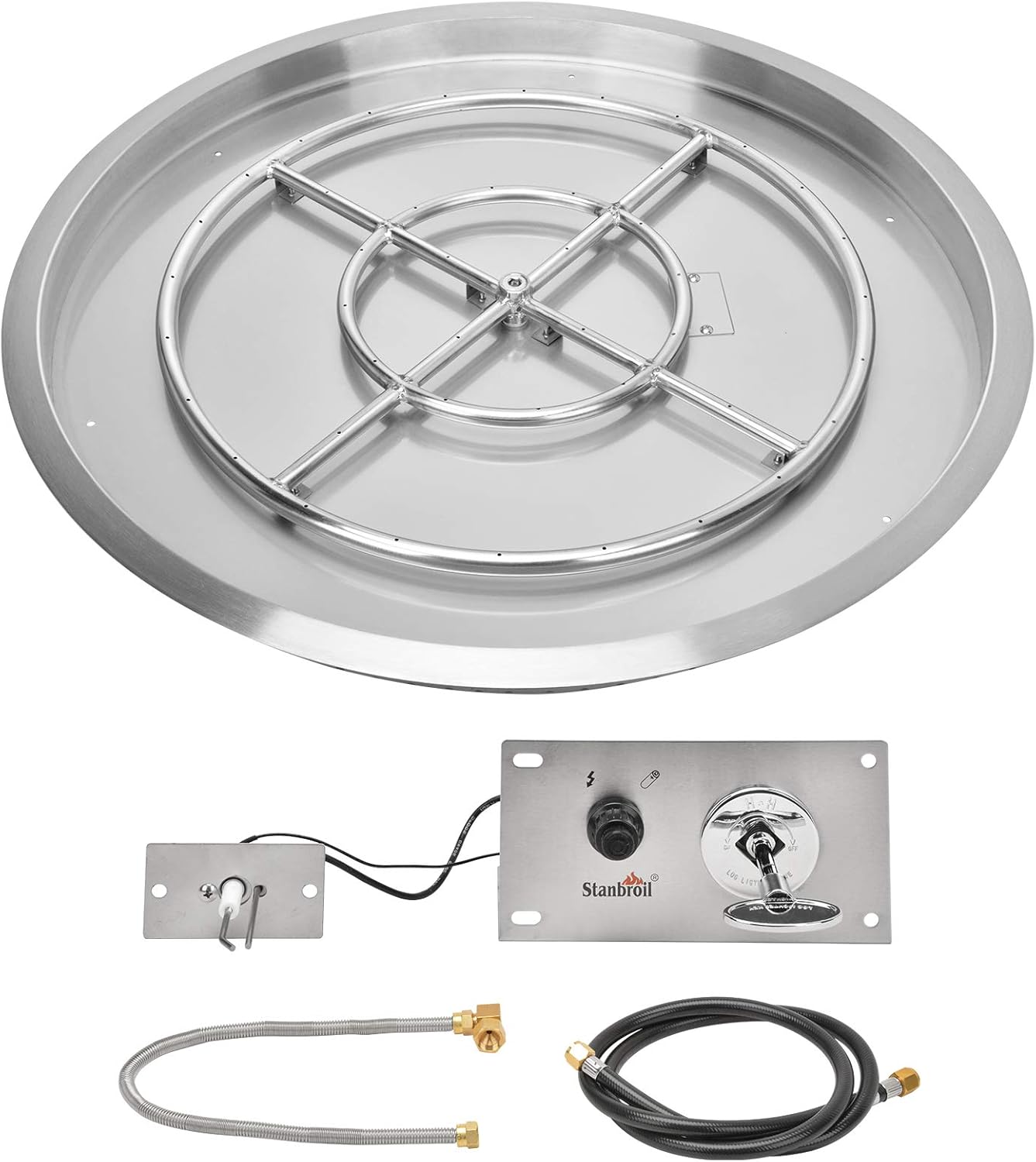 Stanbroil 31 Inch Drop-in Round Natural Gas Fire Pit Kit with Spark Ignition Kit, 304 Stainless Steel Gas Firepit Burner Insert for Outdoor Indoor- Natural Gas Version