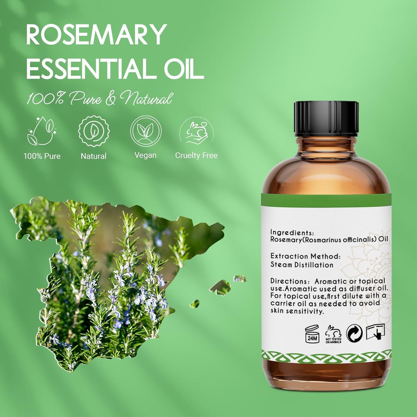 Rosemary Oil for Hair Growth - 100% Natural Aromatherapy Oil for Beauty DIY Home Care - 100% Pure Rosemary Essential Oil 4 Oz
