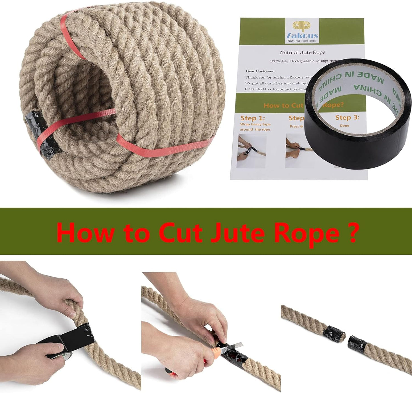 Jute Rope 1 Inch 49 Feet Twisted Hemp Rope for Crafts, Climbing, Hammock, Nautical, Tug of War, Railings, Landscaping, Home Decorating (1 inch x 49 ft)