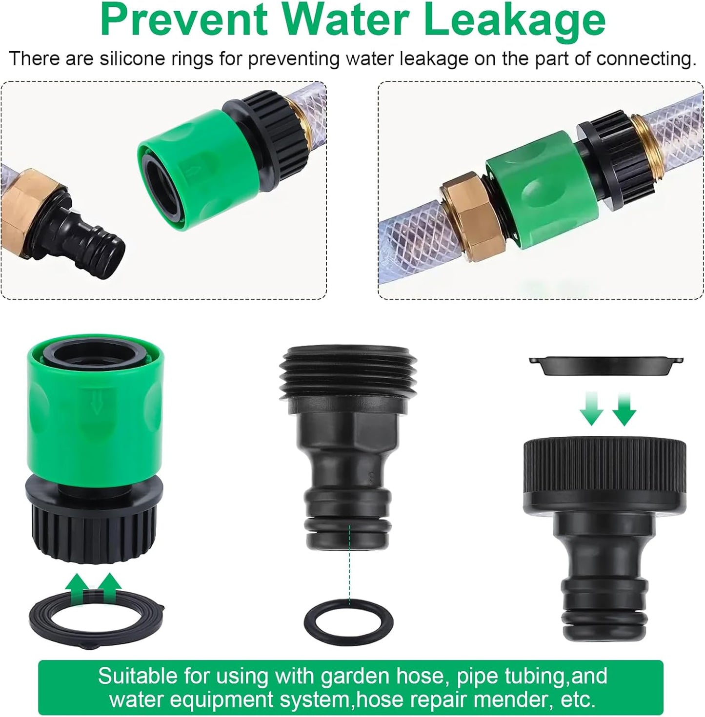 20 Pieces plastic water hose quick connect fittings, Garden Hose Quick Connect Fittings Plastic Fitting Adapter for Hose 3/4 Inch GHT Male and Female Connectors with 12 Pieces Rubber Washer