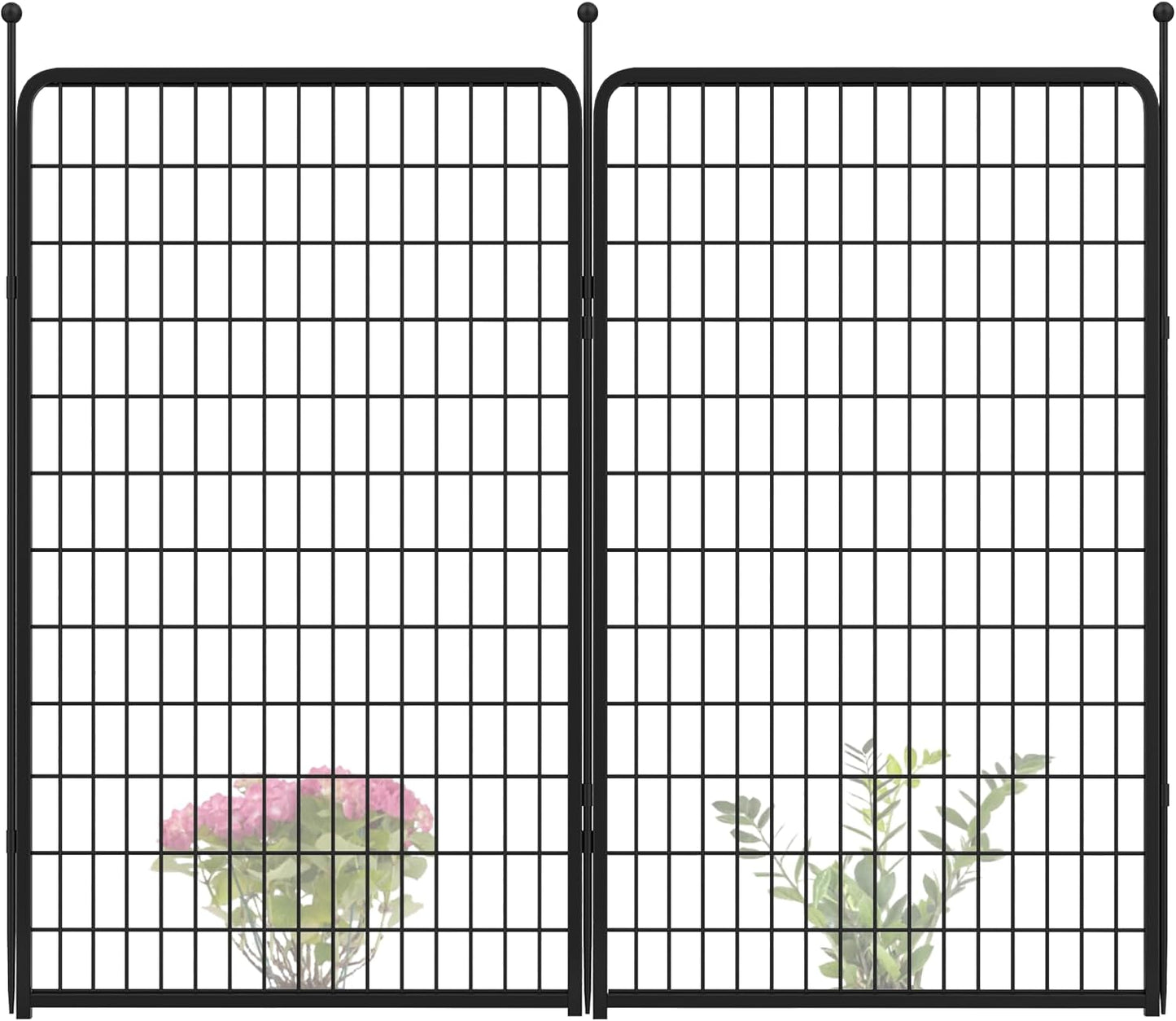 FXW Garden Fence Outdoor for The Yard – 50in(H) x 5.2ft(L) Heavy Duty Metal Animal Barrier for Dog and Rabbit, Decorative Dog Fence, 2 Panels, Black
