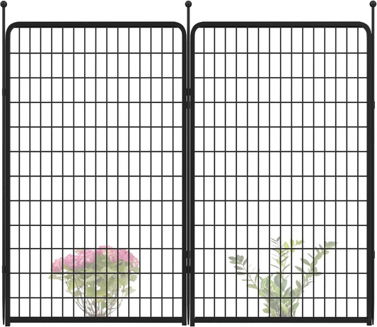 FXW Garden Fence Outdoor for The Yard – 50in(H) x 5.2ft(L) Heavy Duty Metal Animal Barrier for Dog and Rabbit, Decorative Dog Fence, 2 Panels, Black